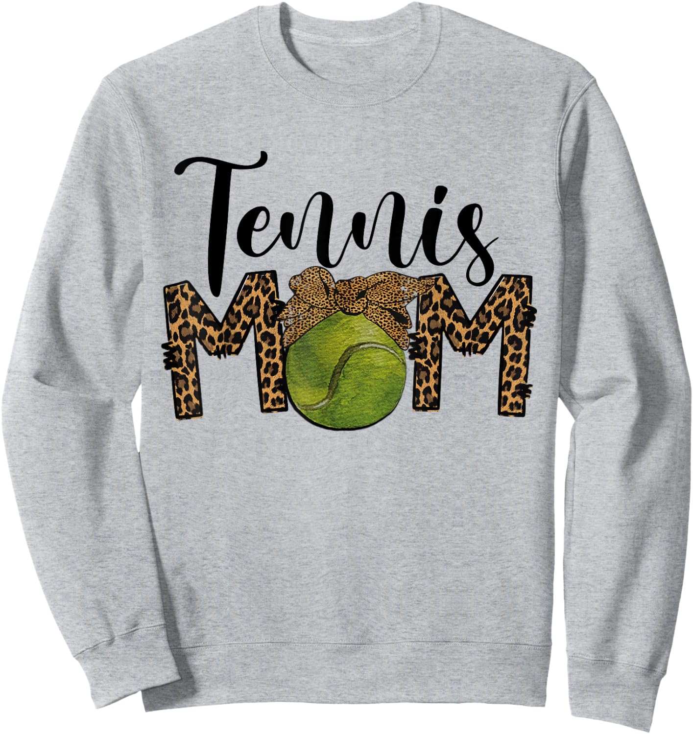 Tennis Mom Leopard Messy Bun Tennis Mothers Day Sweatshirt - Sweatshirt | Ash