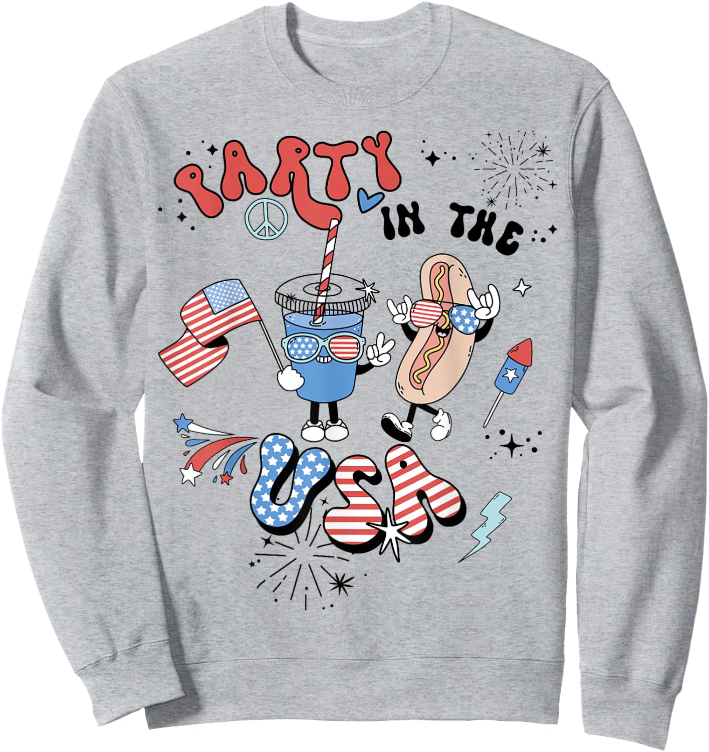 Retro Party In The USA Flag Groovy 4th Of July Patriotic Sweatshirt - Sweatshirt | Ash