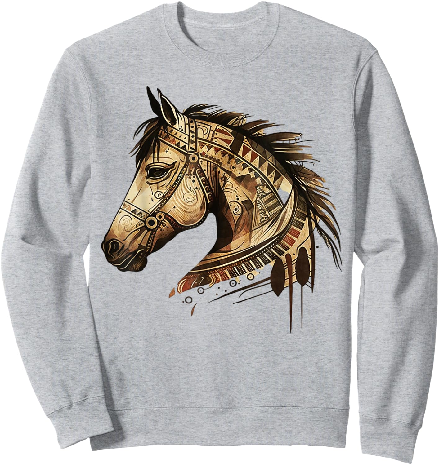 Horse Tribal Abstract Art Native American Geometric Horses Sweatshirt - Sweatshirt | Ash