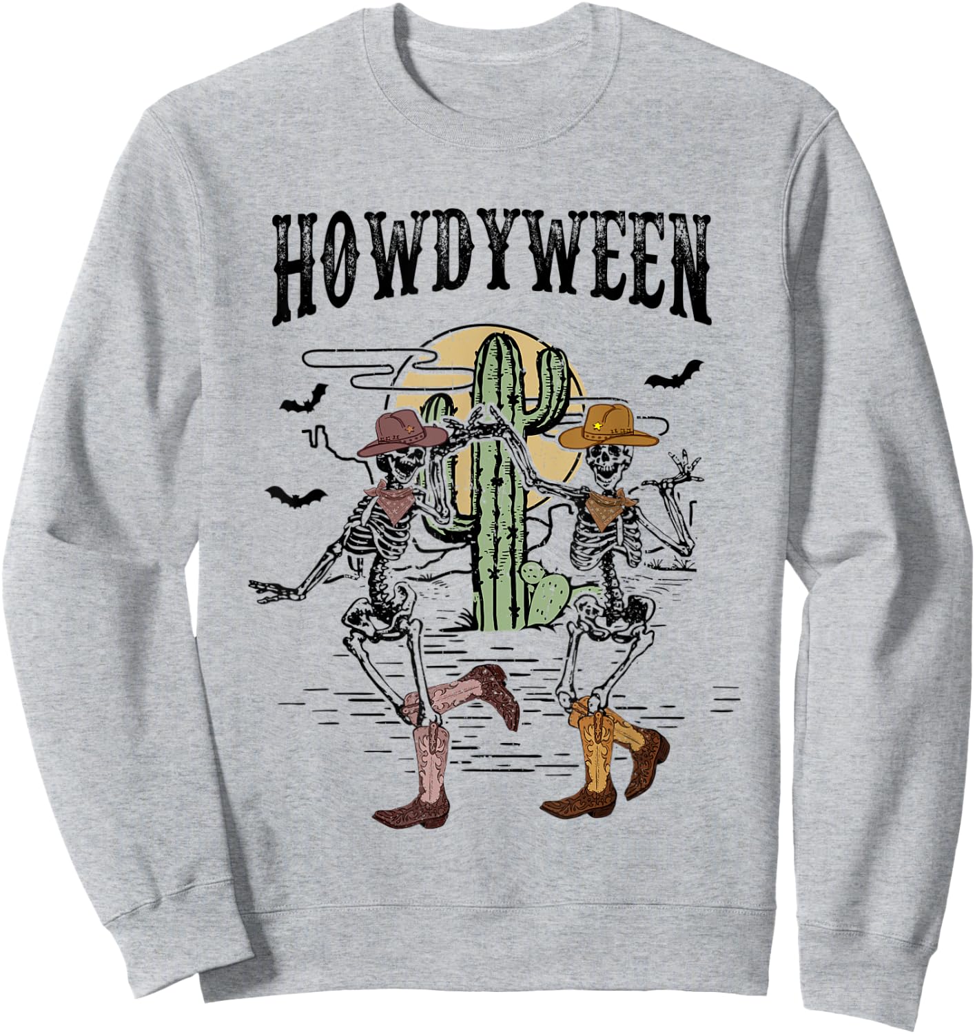 Howdy Retro Desert Dancing Skeleton Cowboy Boots Hat Western Sweatshirt - Sweatshirt | Ash