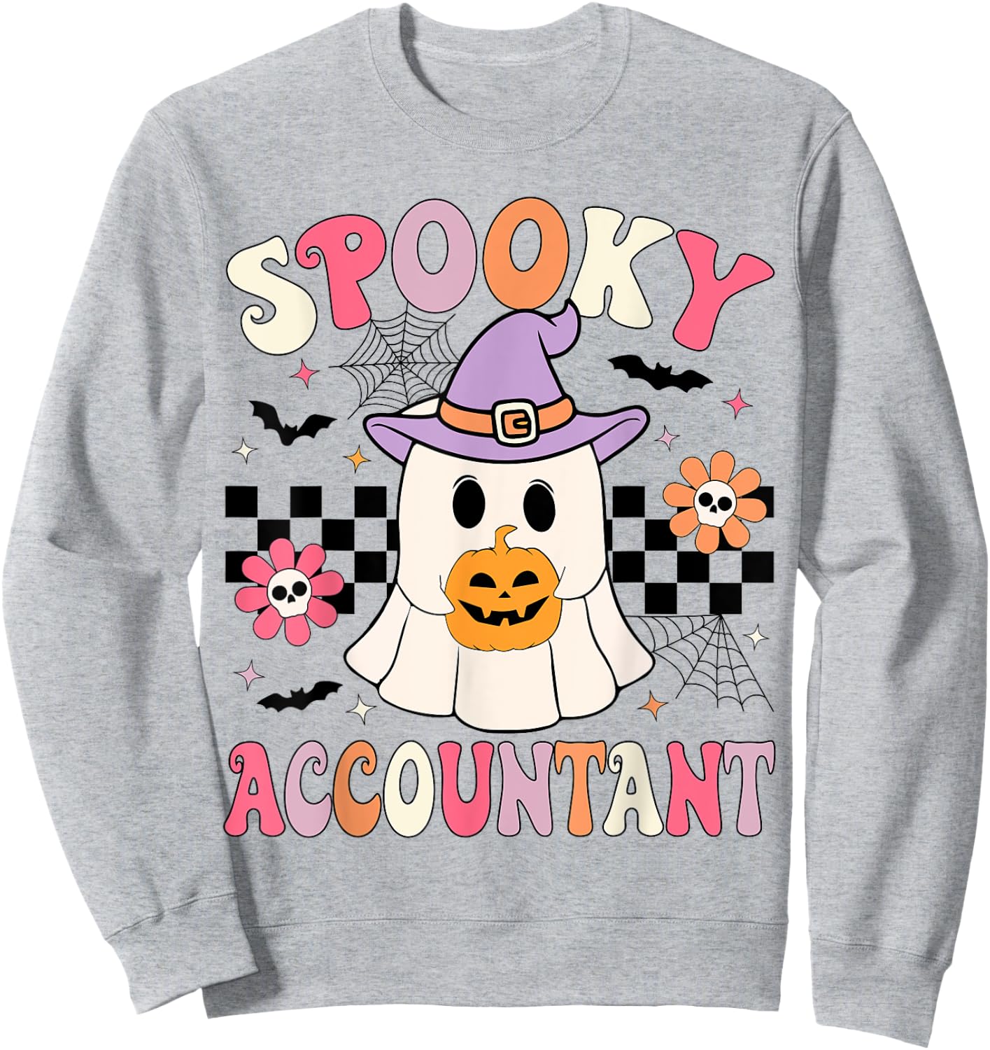 Groovy Spooky Accountant Ghost CPA Halloween Accountant Sweatshirt - Sweatshirt | Ash