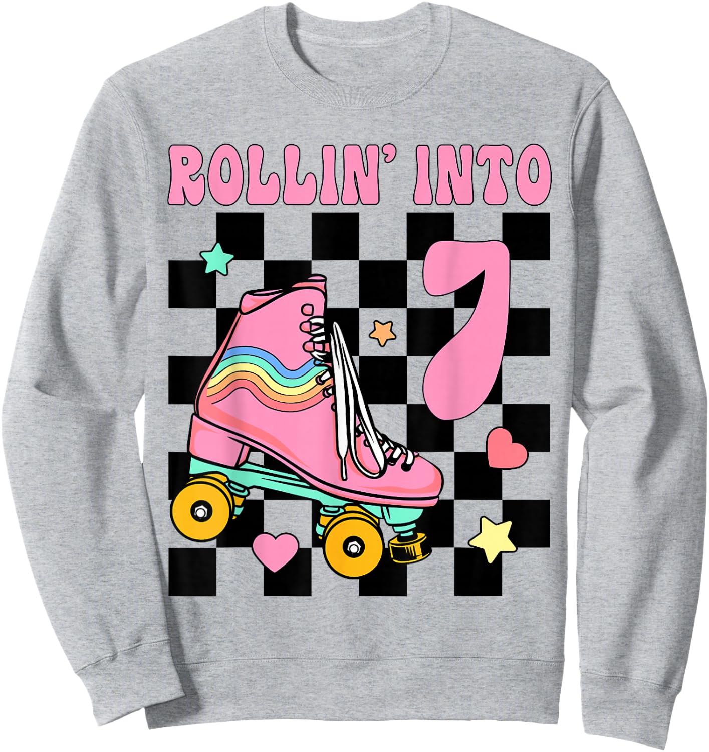 Rolling Into 7 Years Old Roller Skating Girl 7th Birthday Sweatshirt - Sweatshirt | Ash