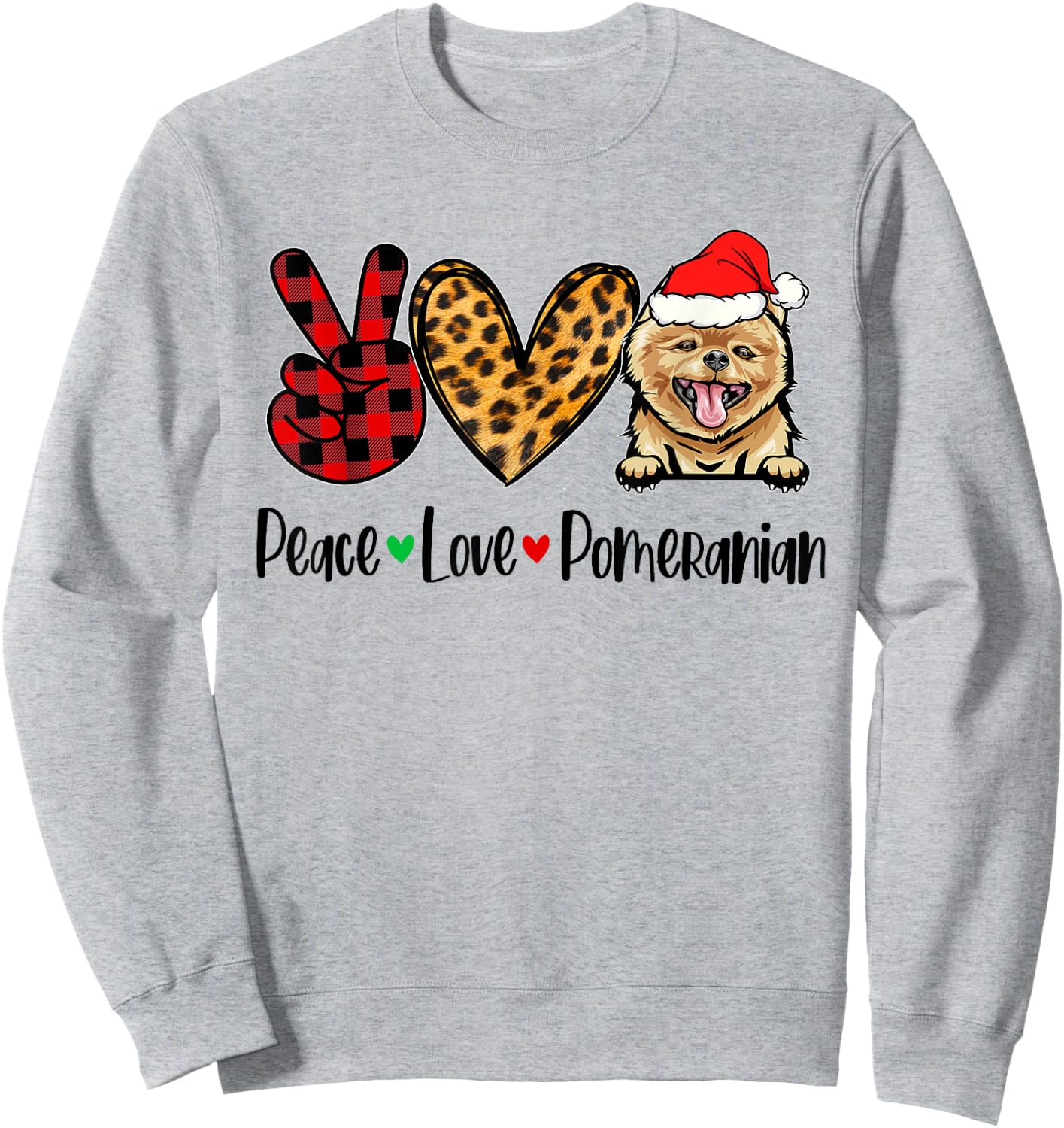 Peace Love Pomeranian Christmas Tree Lights Dog Lover Xmas Sweatshirt - Sweatshirt | Ash
