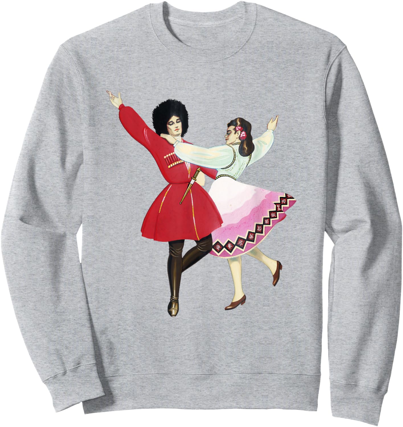 Antique Watercolor Drawing Folk Dancing Russian Cossacks Sweatshirt - Sweatshirt | Ash