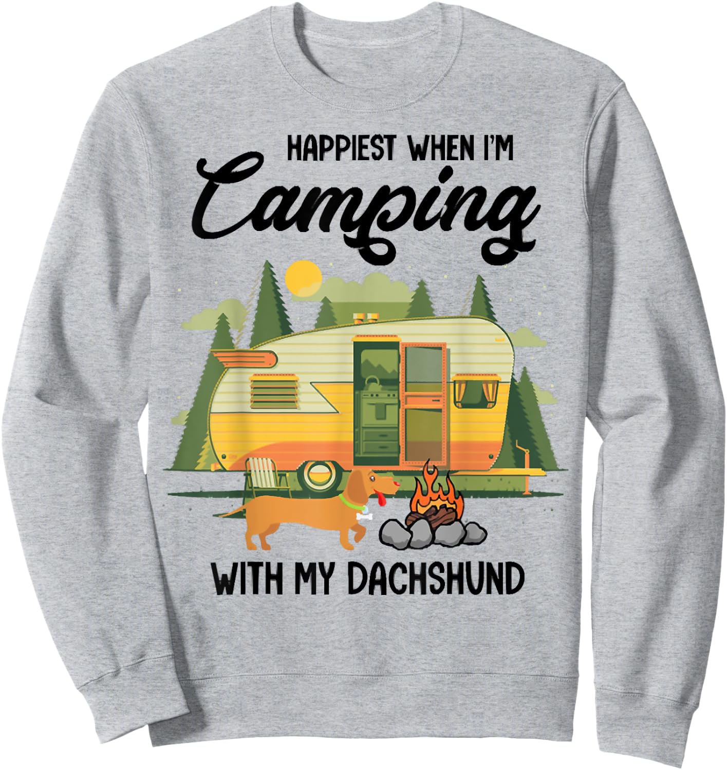 Happiest When I Camping With My Dachshund, Dog Pet Lover Sweatshirt - Sweatshirt | Ash