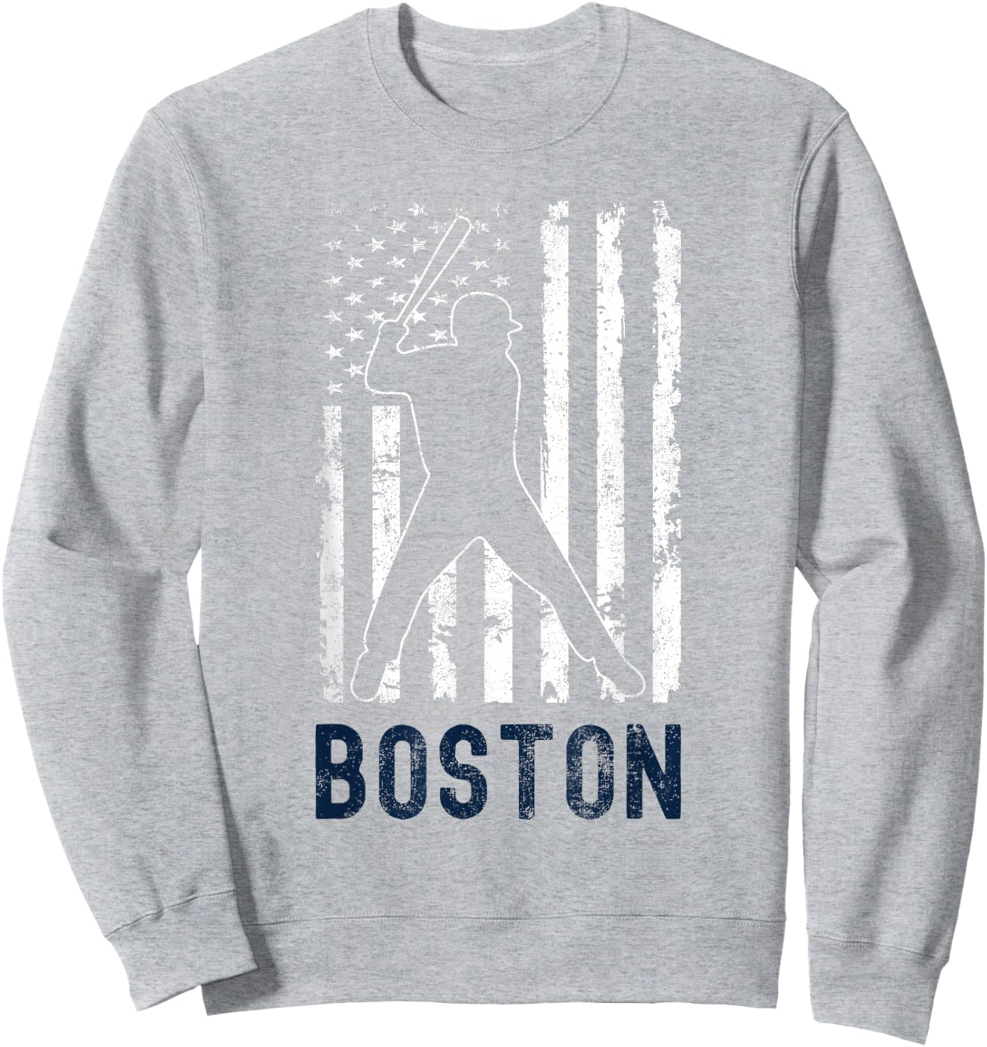 Boston Massachusetts American Flag Baseball Weathered Sweatshirt - Sweatshirt | Ash
