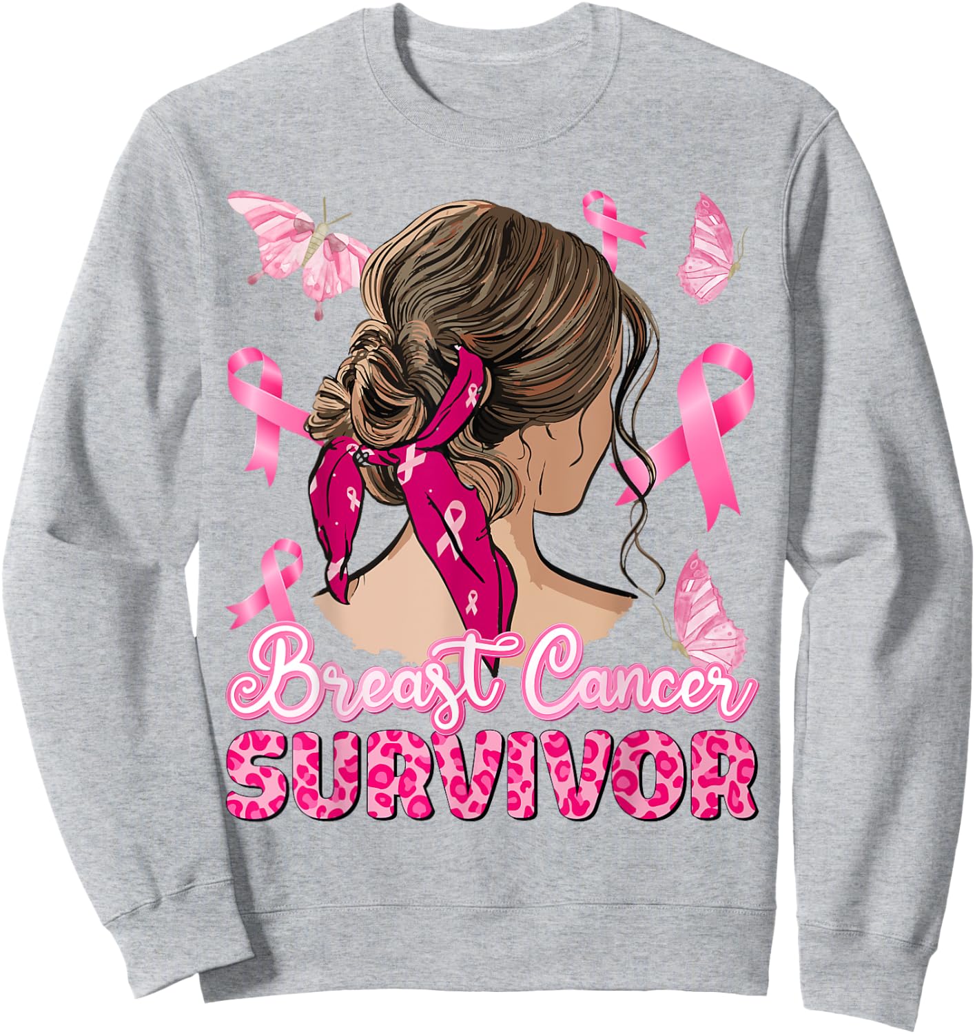 Breast Cancer Awareness Pink Ribbon Survivor Breast Cancer Sweatshirt - Sweatshirt | Ash
