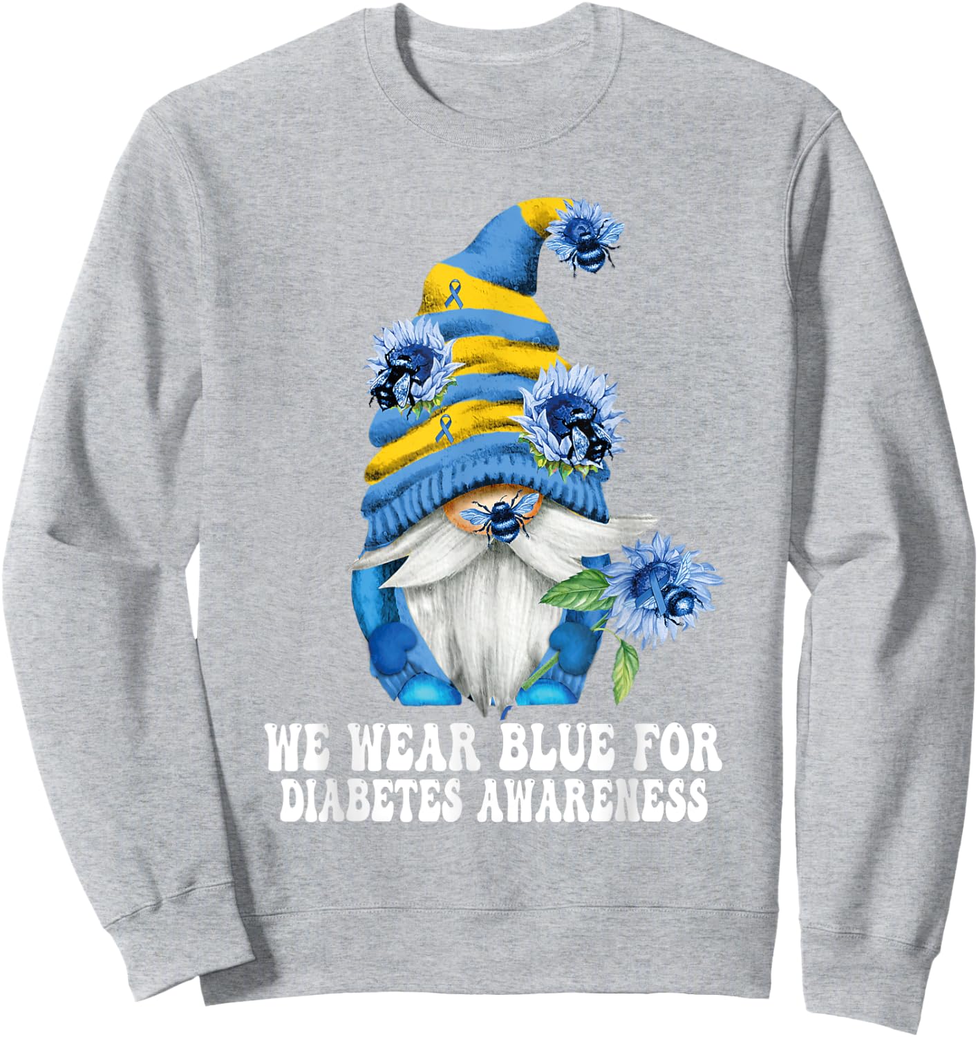 In November We Wear Blue Gnome Diabetes Awareness Month Sweatshirt - Sweatshirt | Ash