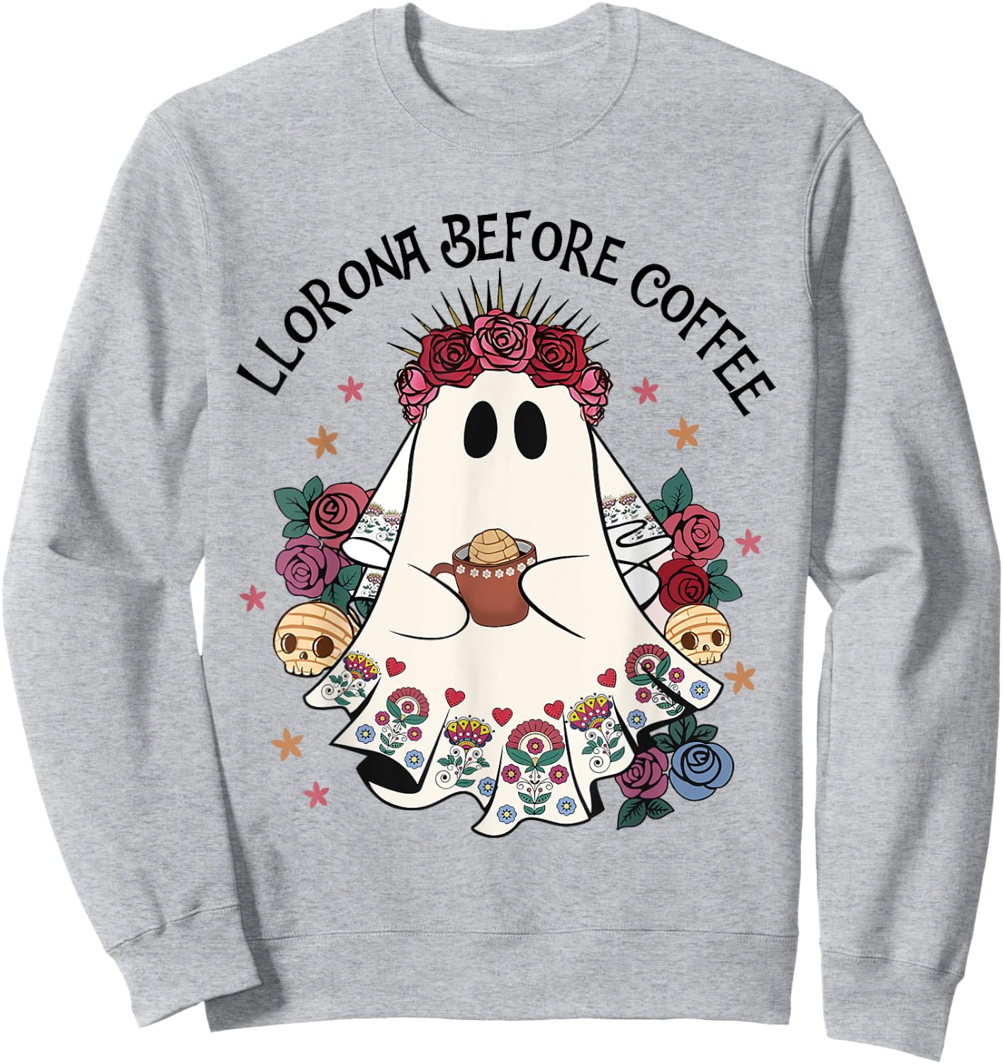 Llorona Before Coffee Lover Cute Mexican Ghost Halloween Sweatshirt - Sweatshirt | Ash