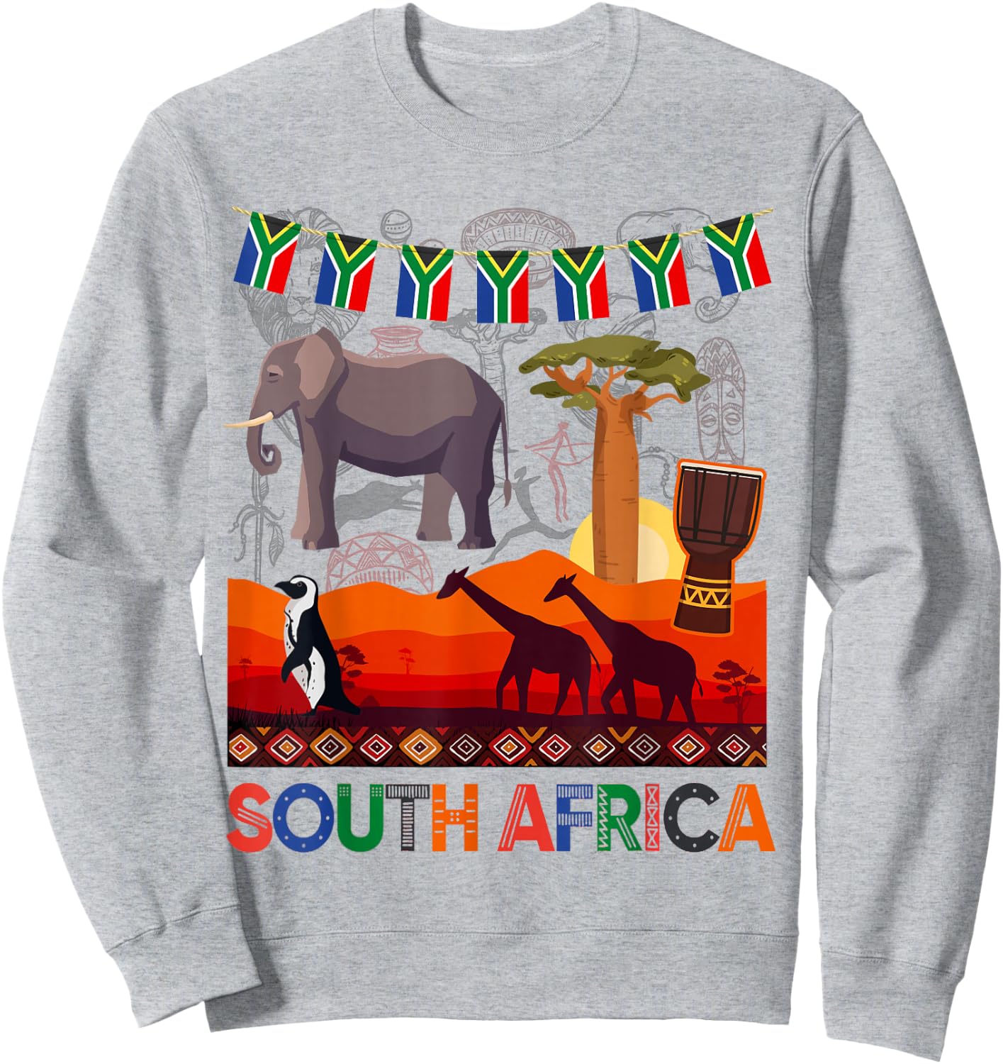 South Africa Ideas Kids With Elephant & South African Flag Sweatshirt - Sweatshirt | Ash