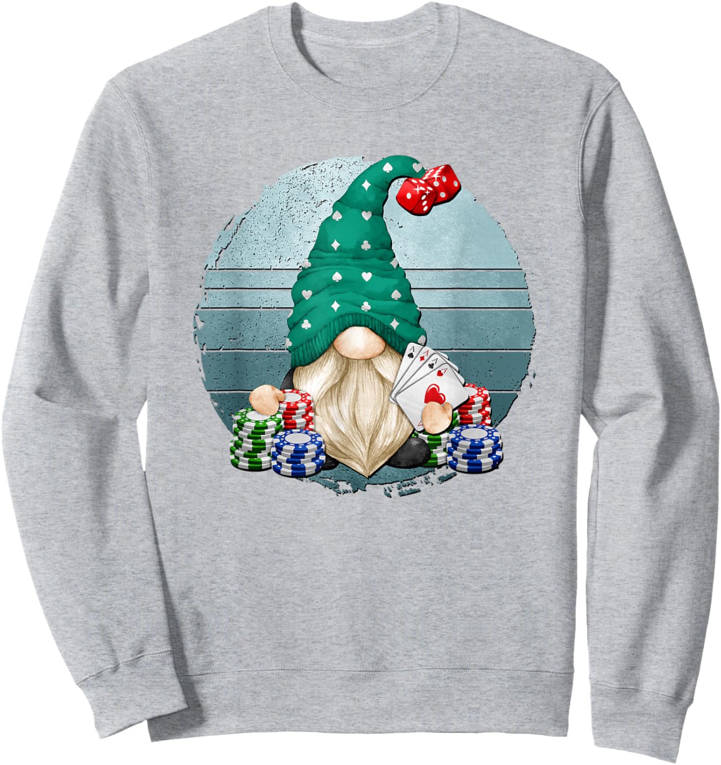 Funny Casino Gnome Las Vegas Trip Vintage Graphic Sweatshirt - Sweatshirt | Ash