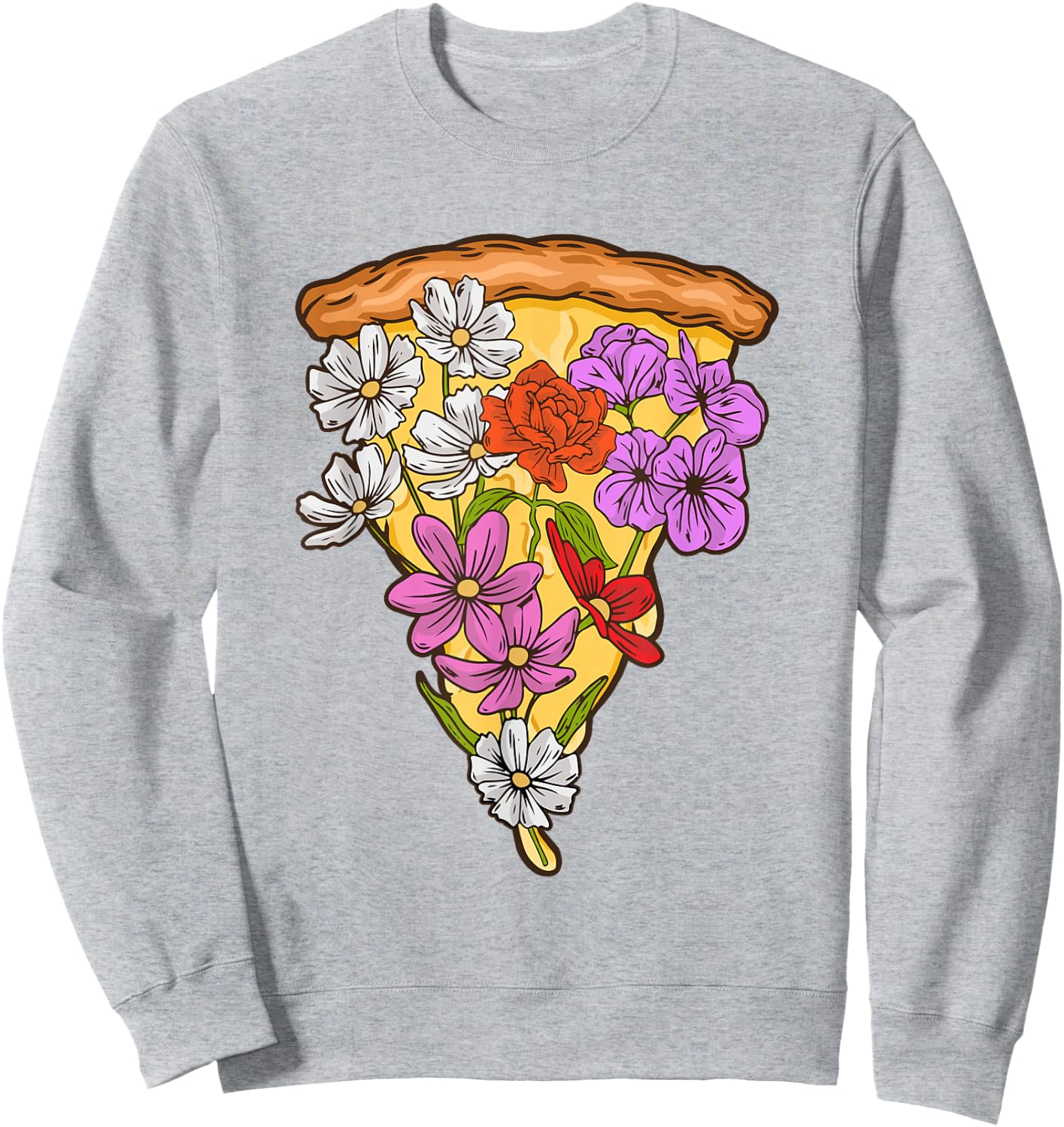 Pizza Slice Spring Flower Design for a Pizza Lover Sweatshirt - Sweatshirt | Ash