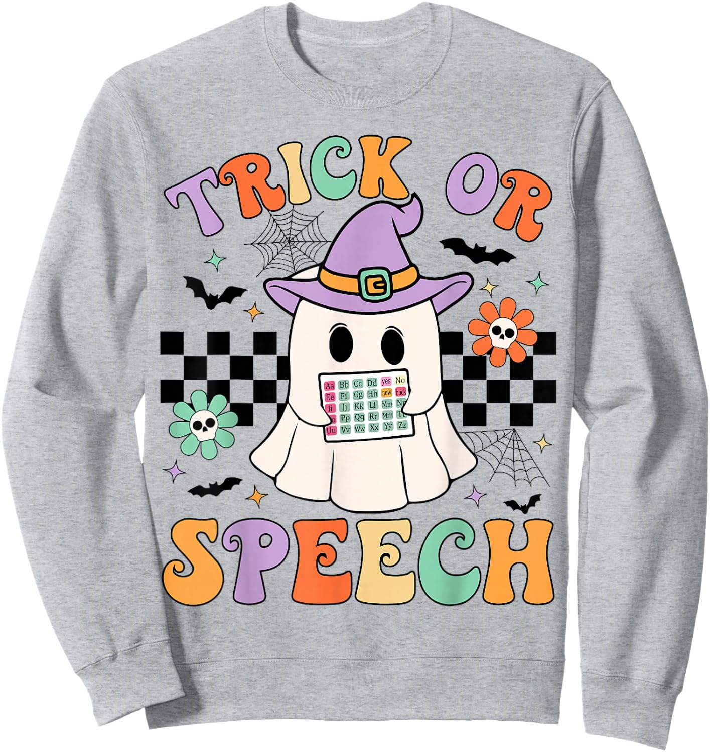 Trick or Speech Retro SLP Halloween Speech Therapy Halloween Sweatshirt - Sweatshirt | Ash