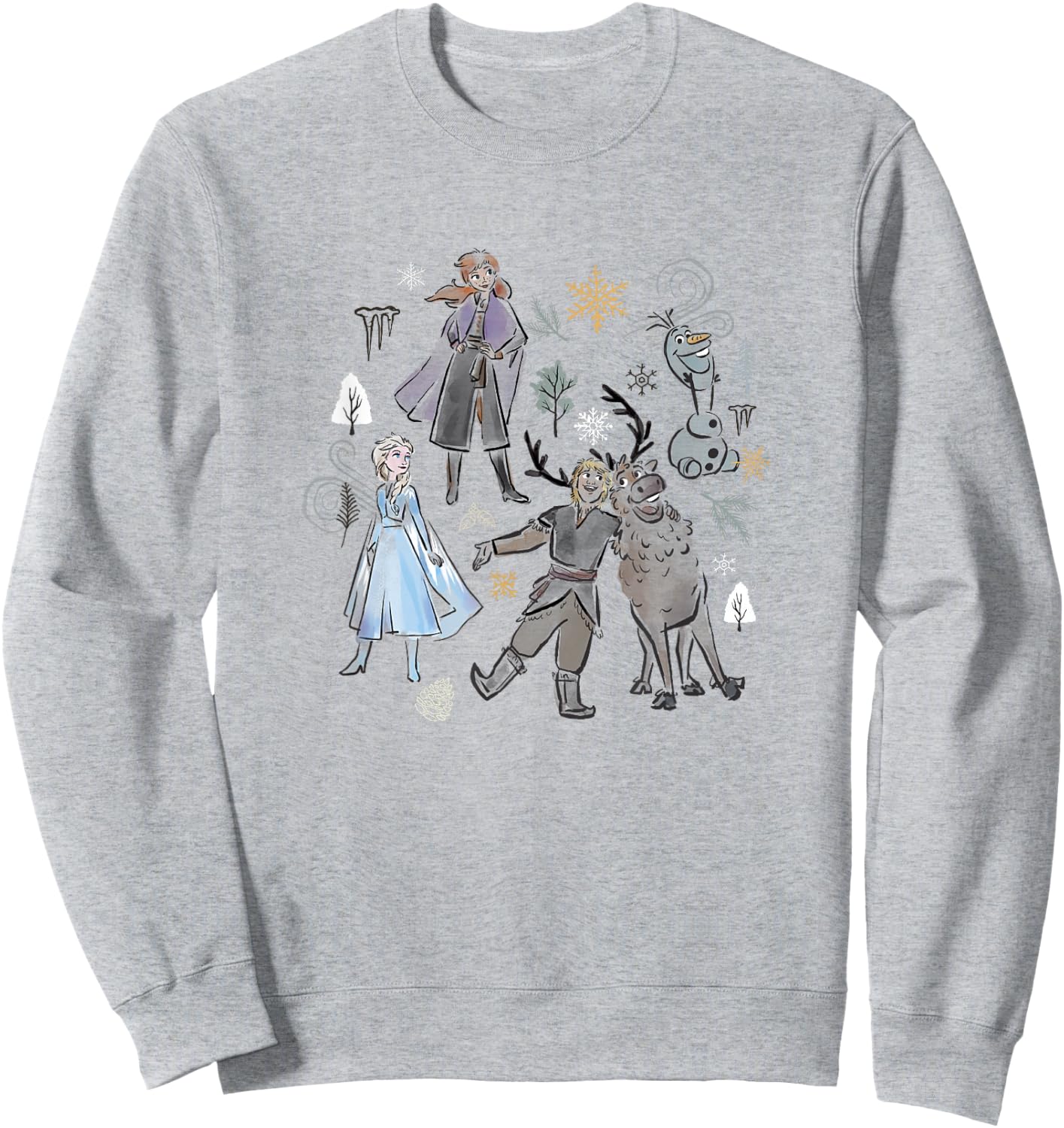 Disney Frozen Elsa Anna Kristoff and Sven Outline Group Shot Sweatshirt - Sweatshirt | Ash