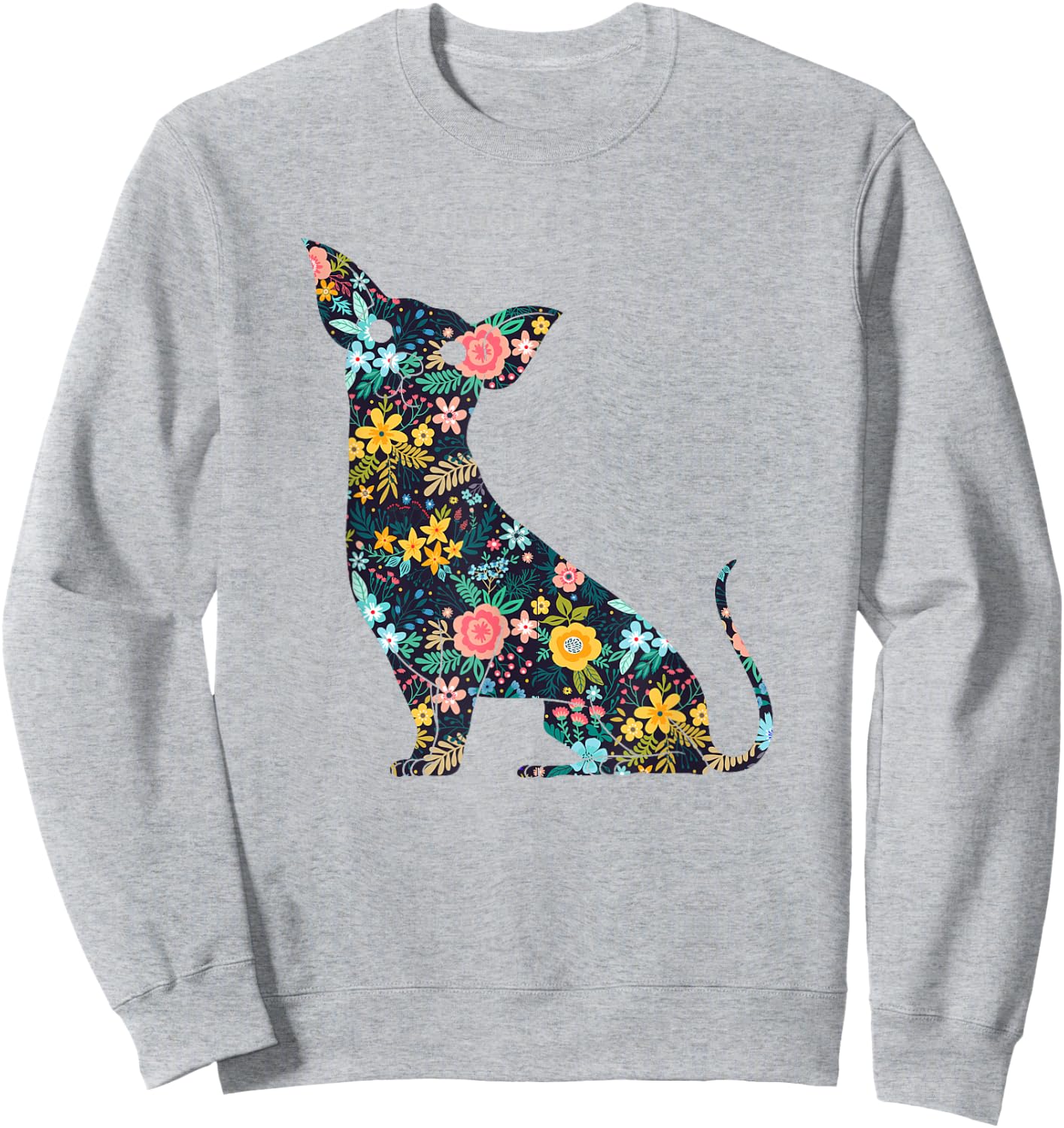 Chihuahua Floral Dog Silhouette Graphic Sweatshirt - Sweatshirt | Ash