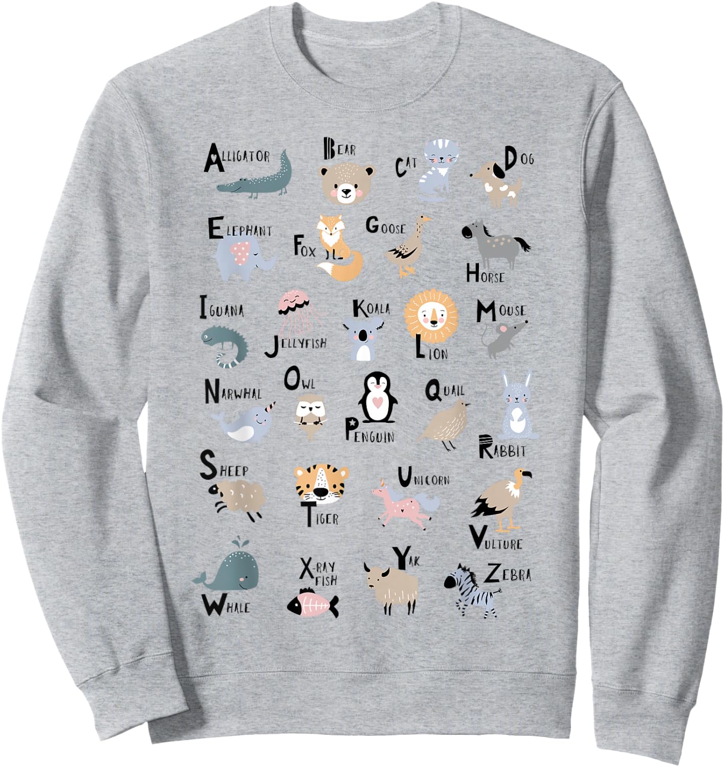 ABC Animals Identification A-Z Types Of Zoo Animals Alphabet Sweatshirt - Sweatshirt | Ash