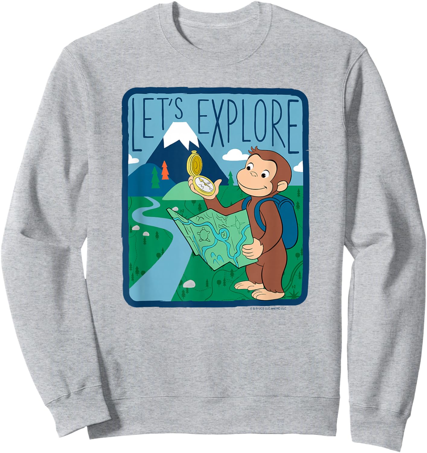 Curious George Let's Explore Outdoor George Map Sweatshirt - Sweatshirt | Ash
