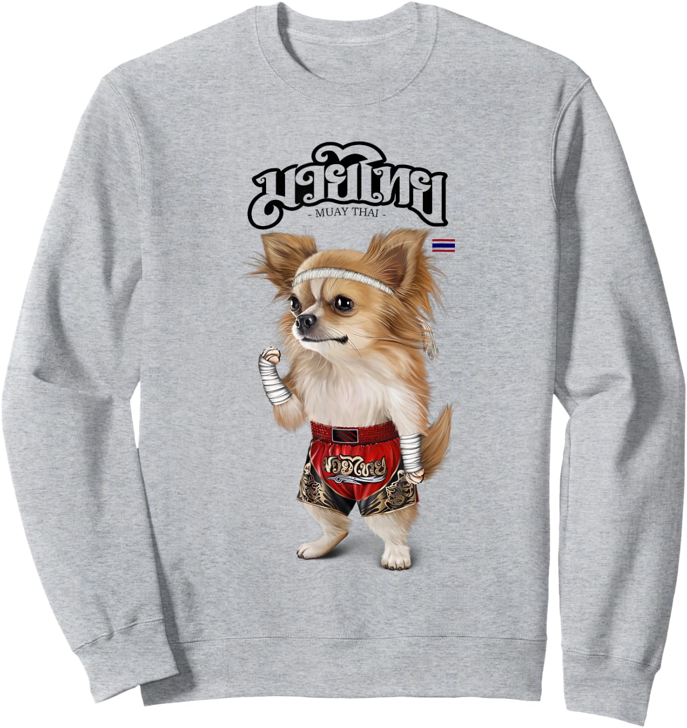 Chihuahua Dog as Muay Thai Kick Boxing Champion Sweatshirt - Sweatshirt | Ash