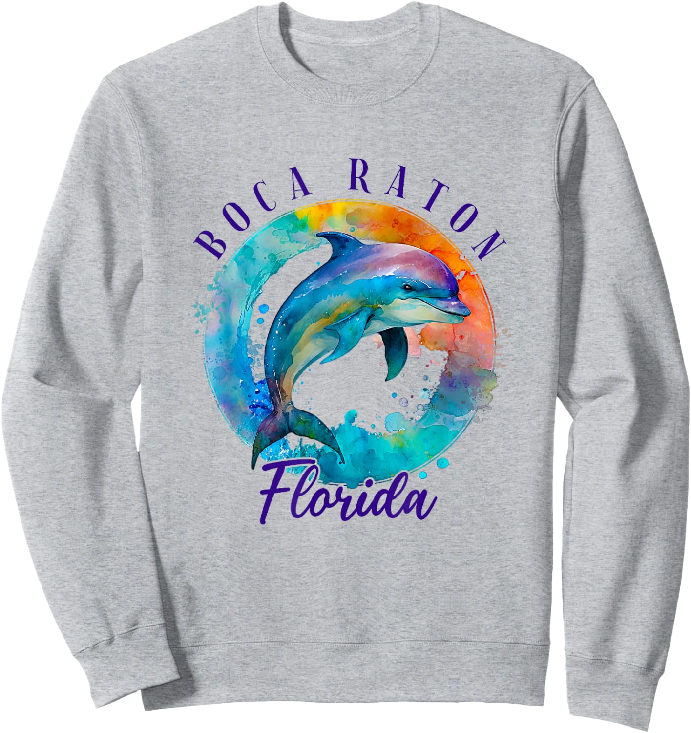 Boca Raton Florida Happy Watercolor Dolphin Sweatshirt - Sweatshirt | Ash