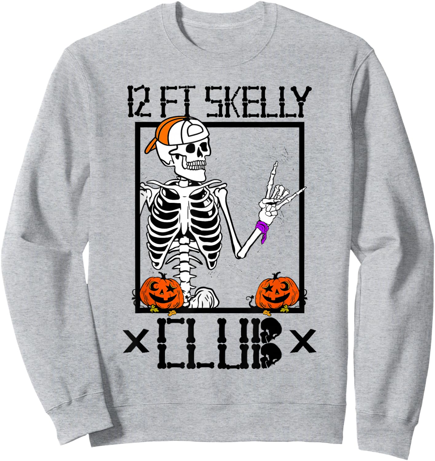 12 FT Skelly Club - Halloween 12 Foot Skeleton Sweatshirt - Sweatshirt | Ash