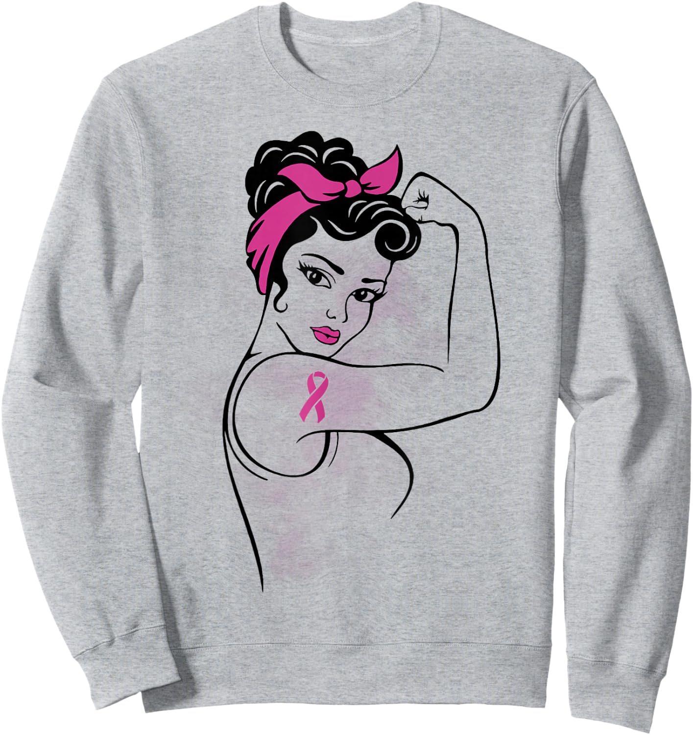 Fight Like a Hero Breast Cancer Awareness Hope Pink Ribbon Sweatshirt - Sweatshirt | Ash