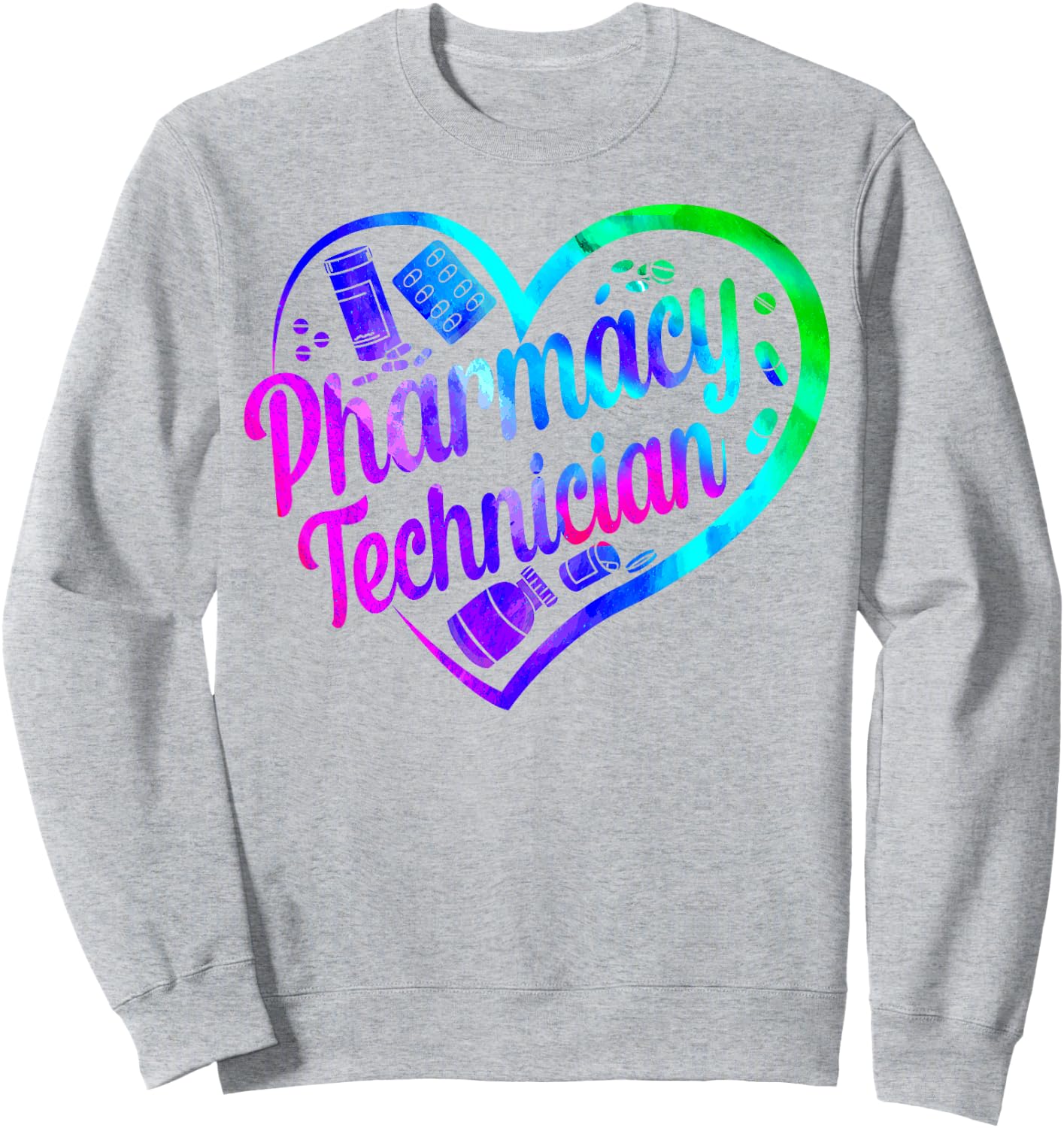 Pharmacy Tech Technician Pharmacist Student Heart Watercolor Sweatshirt - Sweatshirt | Ash