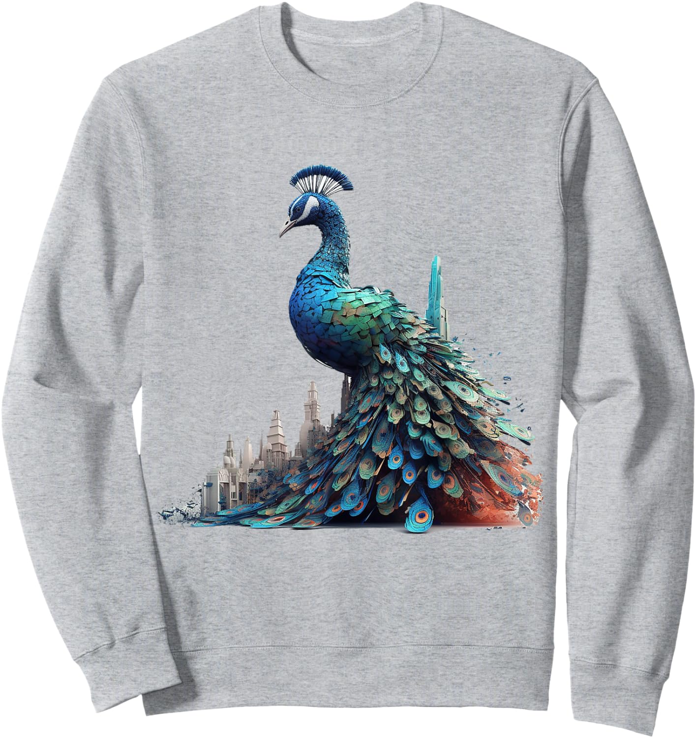 Peacock Architecture Artwork | Animal Motif Peacock Sweatshirt - Sweatshirt | Ash