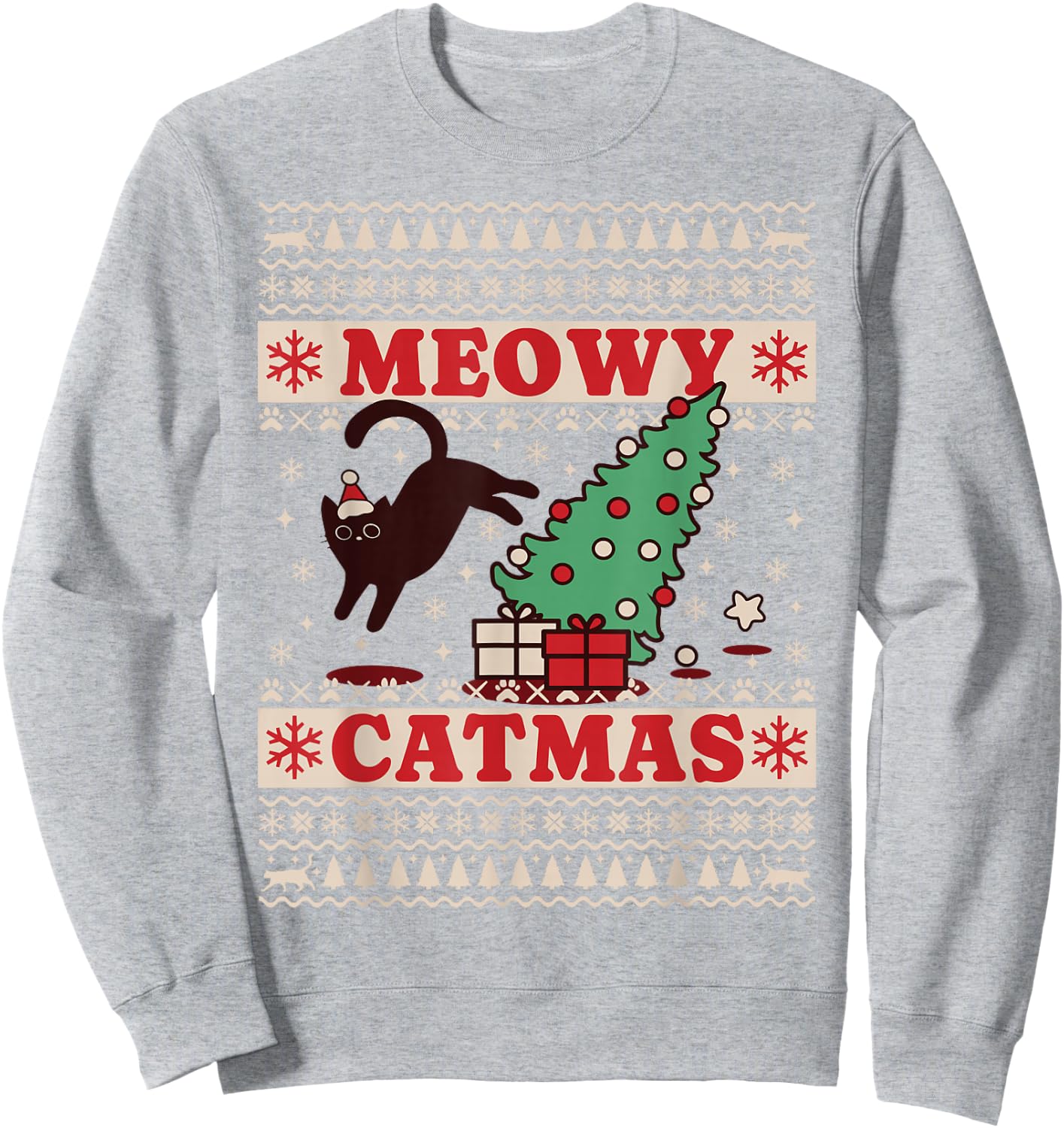 Meowy Catmas, Ugly Christmas Sweater, Cat Christmas Sweatshirt - Sweatshirt | Ash