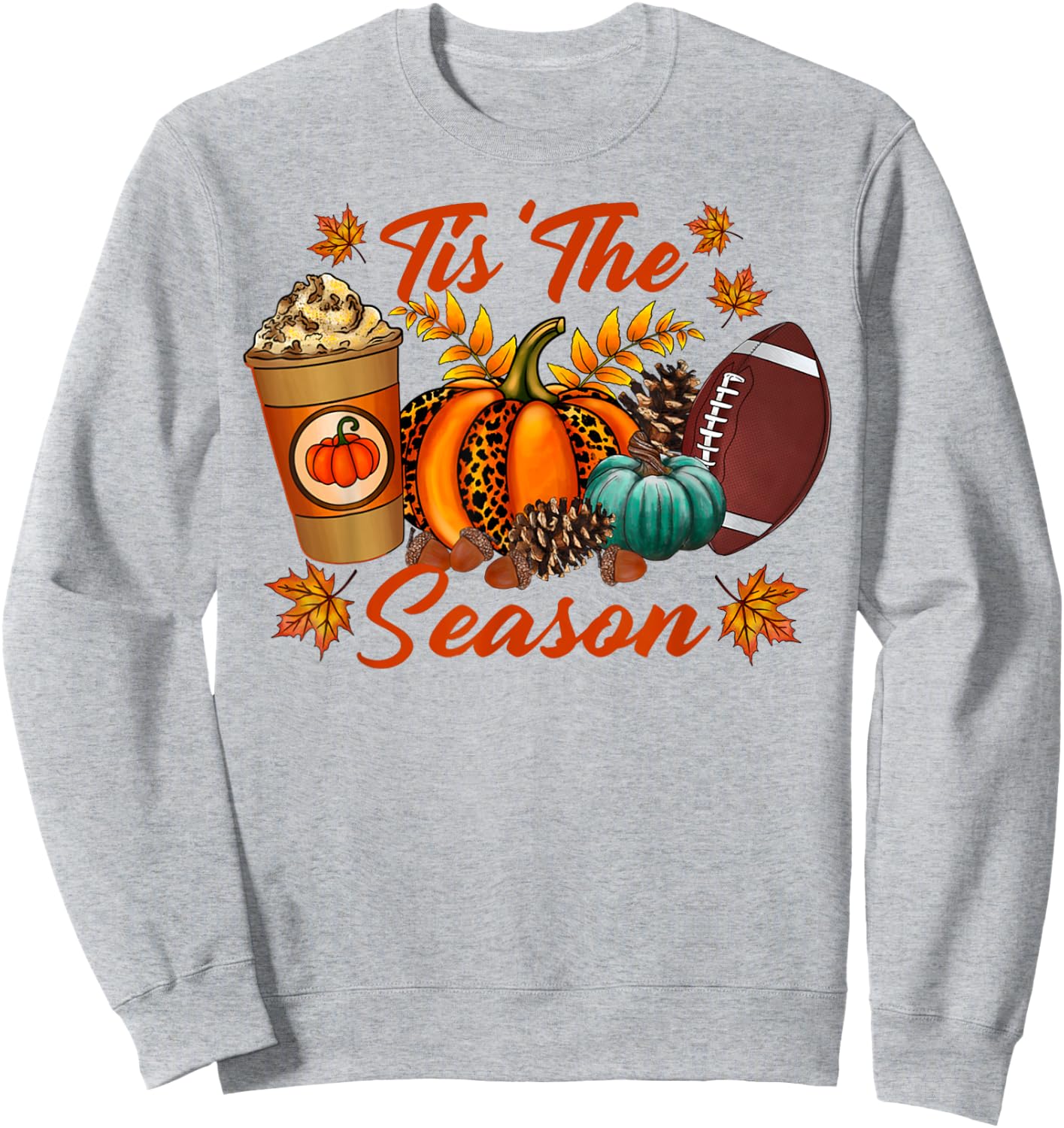 Tis The Season Fall Pumpkin Football Cute Pumpkin Women Fall Sweatshirt - Sweatshirt | Ash