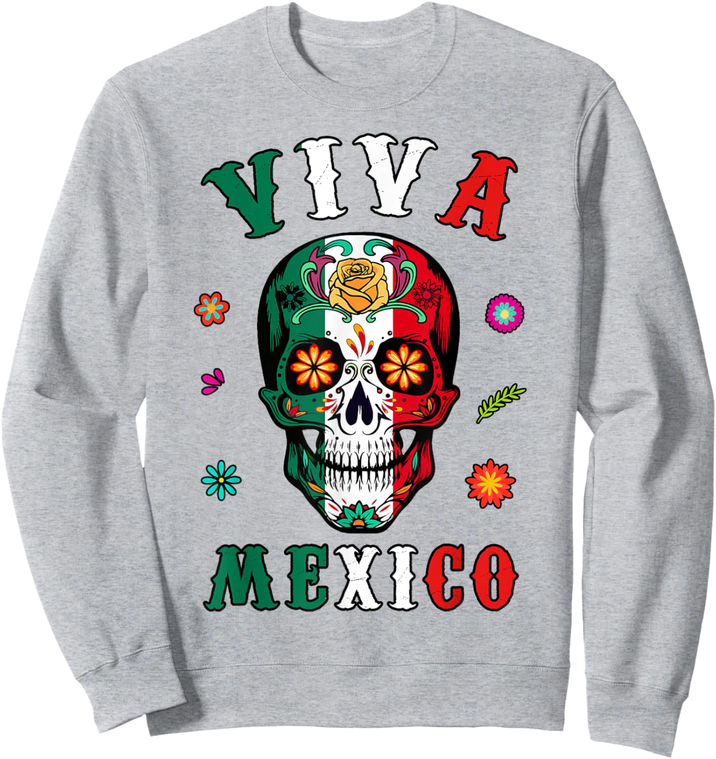 Viva Mexico-Shirt Mexican Flag Skull Women Men Boy Outfit Sweatshirt - Sweatshirt | Ash