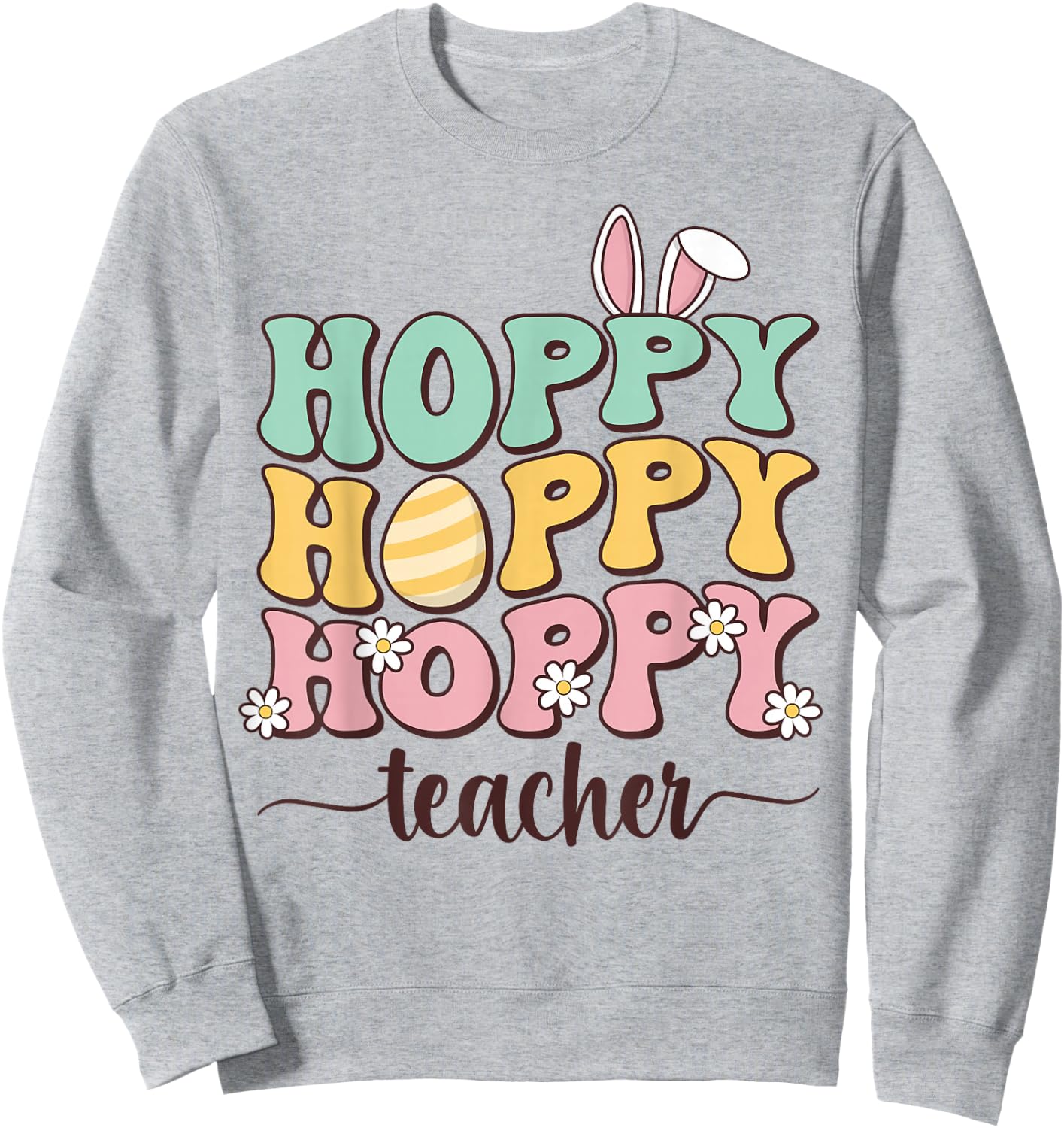 Easter Teacher Bunny Happy Easter Egg Retro Teacher Women Sweatshirt - Sweatshirt | Ash
