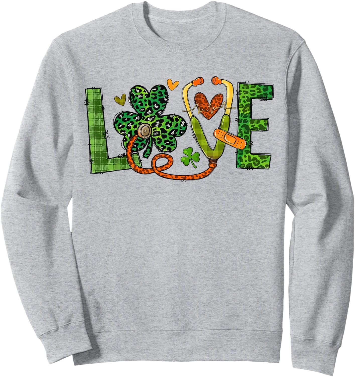 St Patrick's Day Irish Nurse Love Shamrock Stethoscope Nurse Sweatshirt - Sweatshirt | Ash