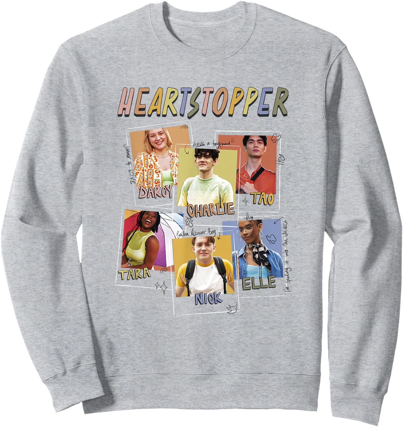 Heartstopper Doodle Polaroids Main Characters Group Shot Sweatshirt - Sweatshirt | Ash