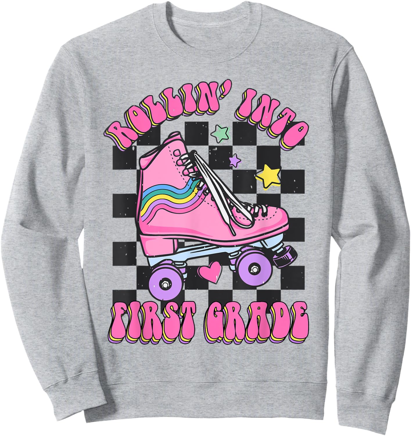 Kids Back To School Skating Rollin Into First 1st Grade Sweatshirt - Sweatshirt | Ash