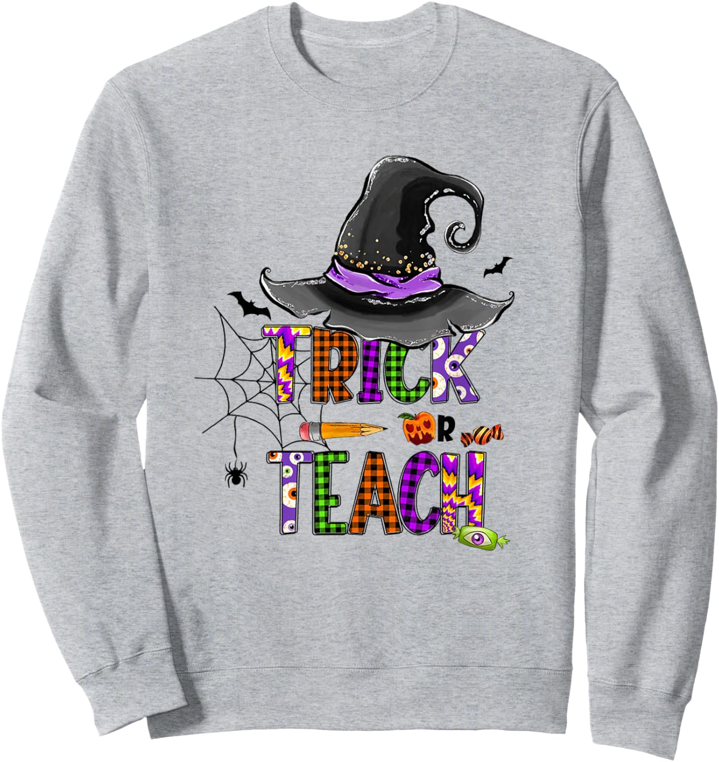 Retro Trick Or Teach Ghost Teacher Halloween Costume Sweatshirt - Sweatshirt | Ash