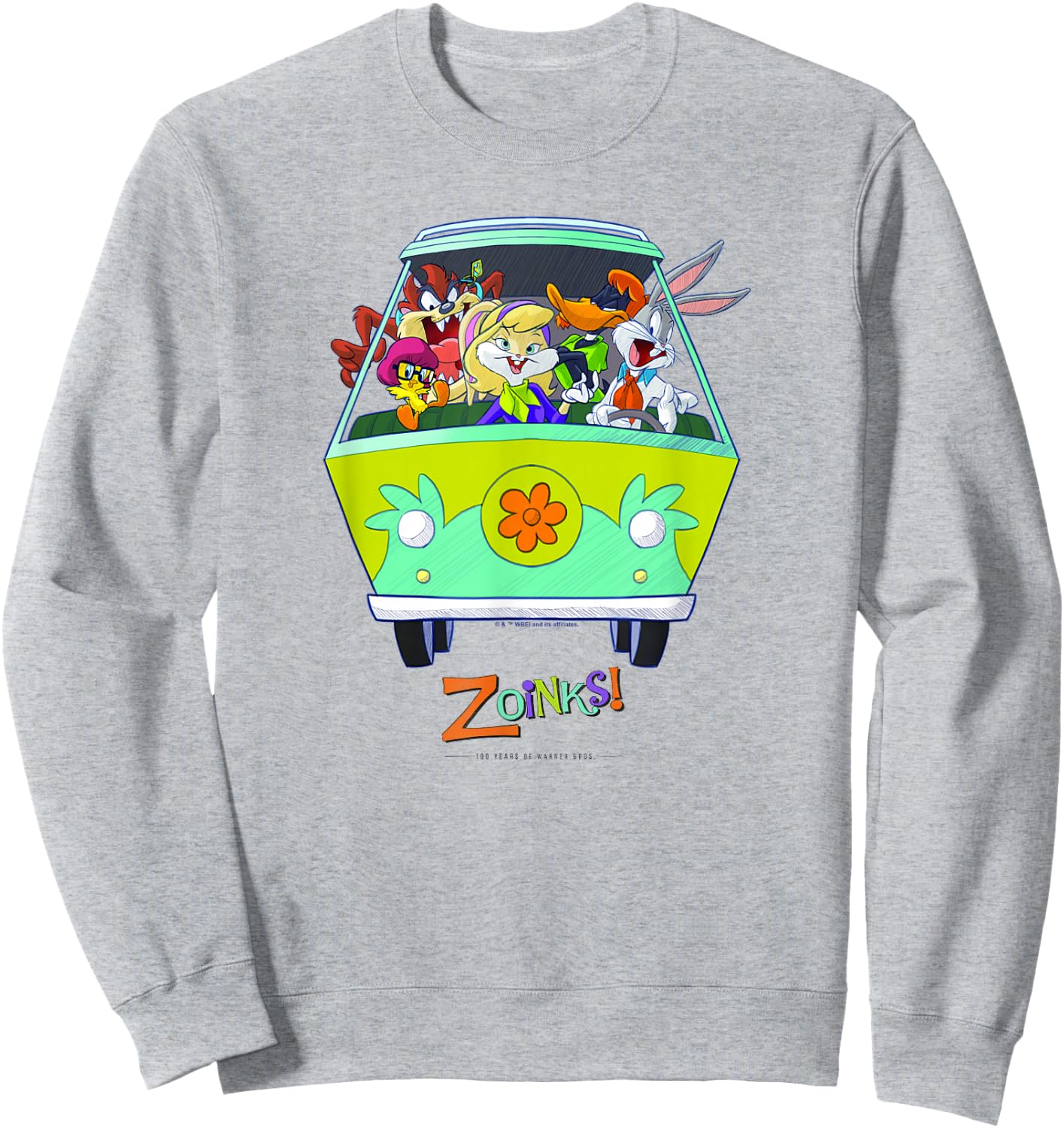 WB 100 Looney Tunes Group Shot The Mystery Machine Zoinks! Sweatshirt - Sweatshirt | Ash