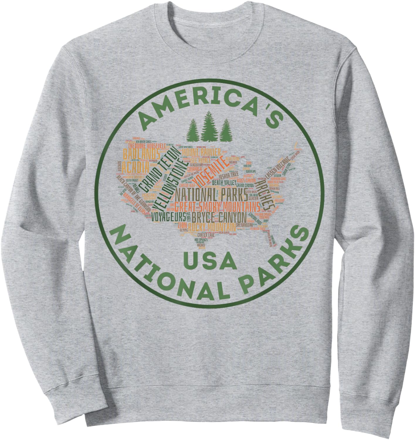 National Parks Map Hiking Travel Camping Outdoors Retro USA Sweatshirt - Sweatshirt | Ash