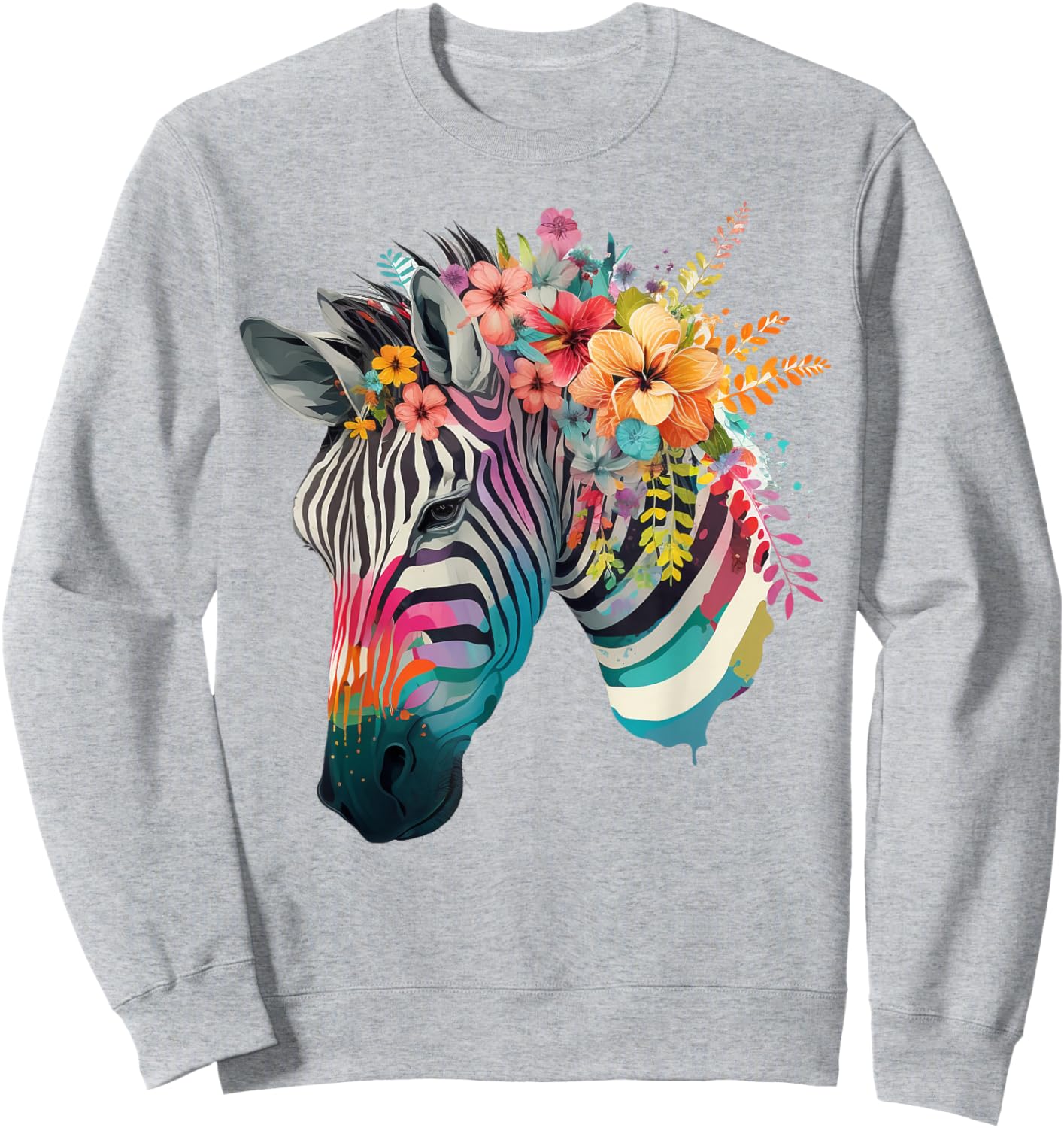 Cute Flower Zebra on summer Floral Zebra Sweatshirt - Sweatshirt | Ash
