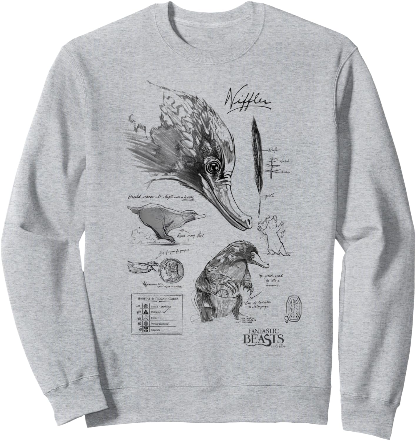 Fantastic Beasts Niffler Textbook Poster Sweatshirt - Sweatshirt | Ash