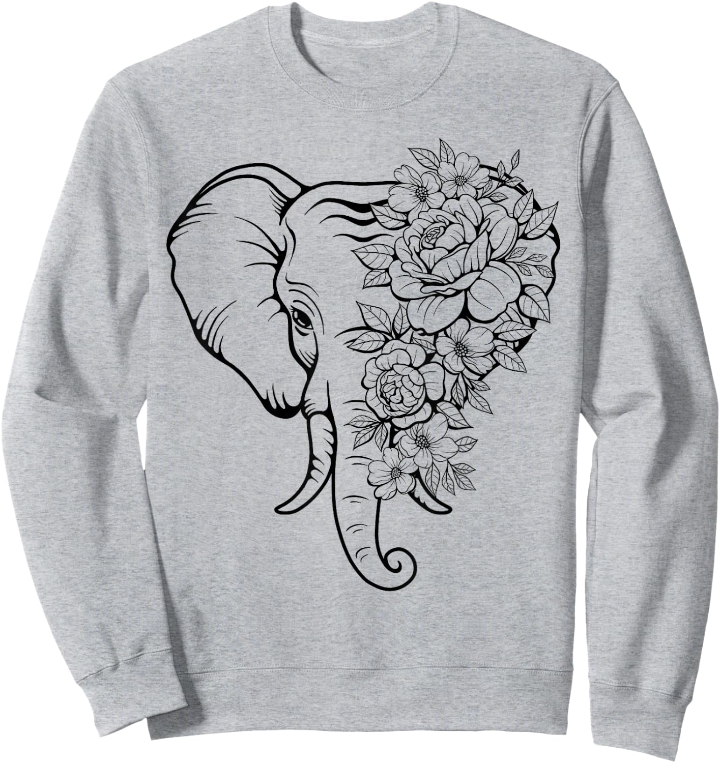 Elephant with Flowers Women Elephants Animal Lovers Sweatshirt - Sweatshirt | Ash