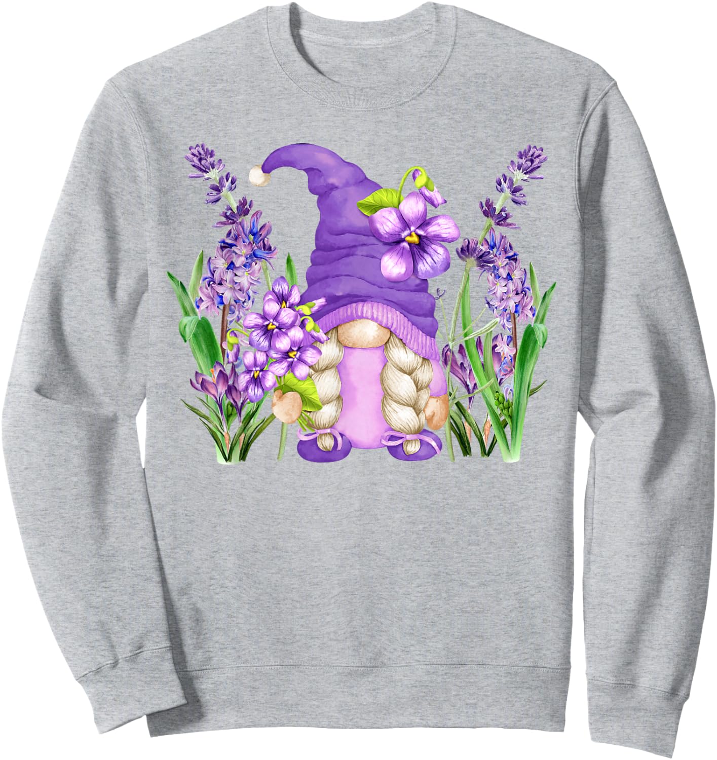 Floral Hippie Grandma Lilac Violet Flower Spring Gnome Mom Sweatshirt - Sweatshirt | Ash