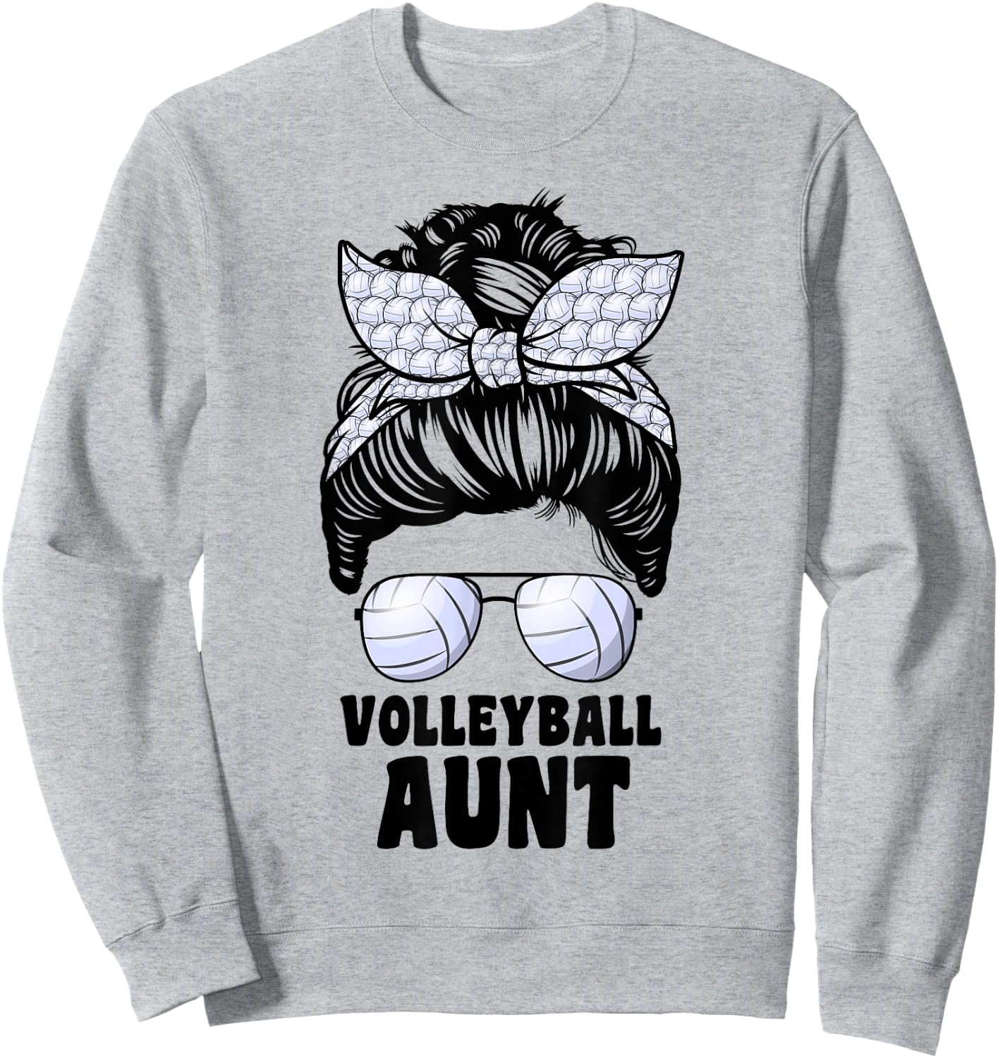 Proud Volleyball Aunt Messy Bun Volleyball Auntie Sweatshirt - Sweatshirt | Ash