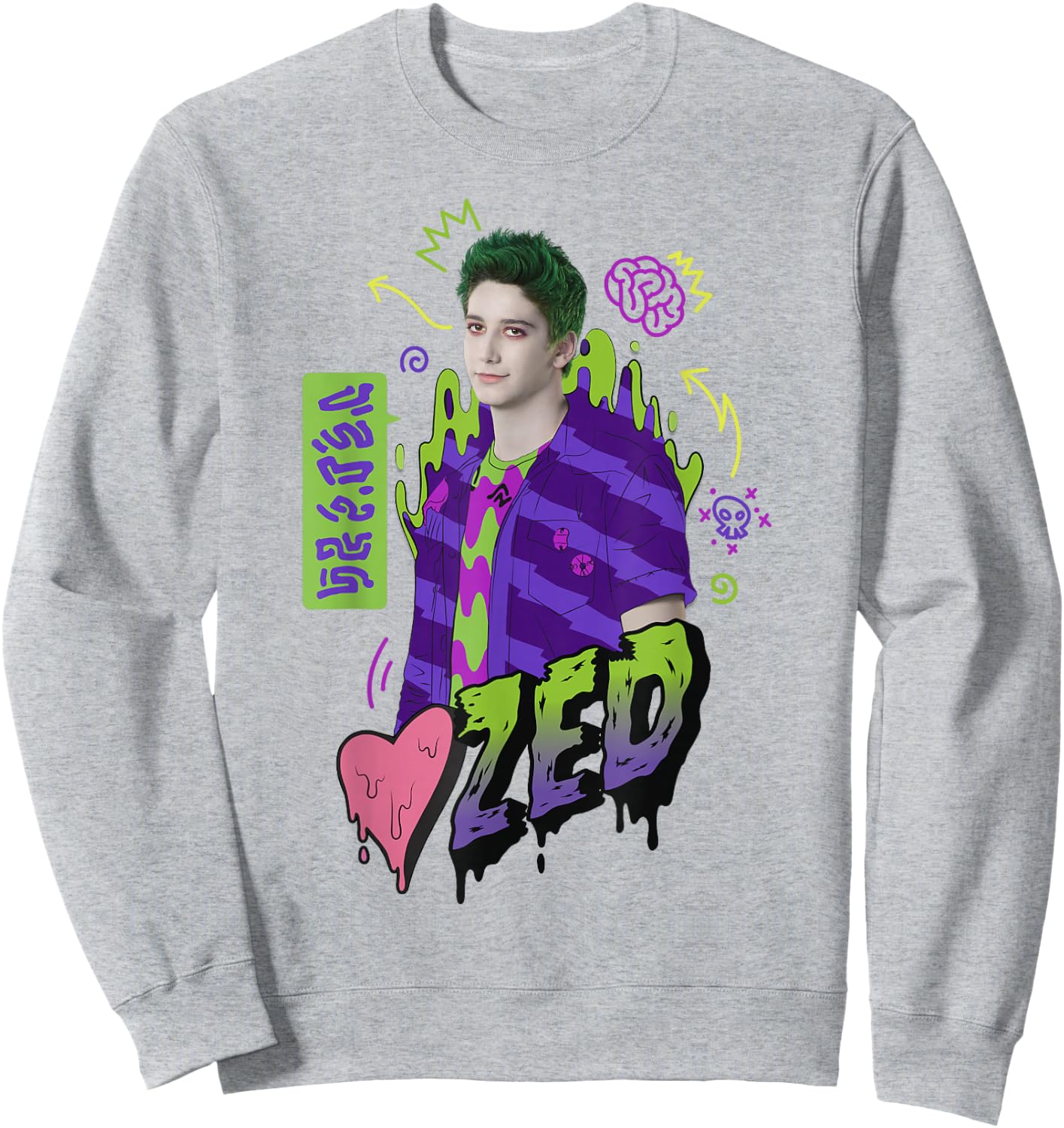 Disney Zombies Zed Heart Drippy Poster Sweatshirt - Sweatshirt | Ash