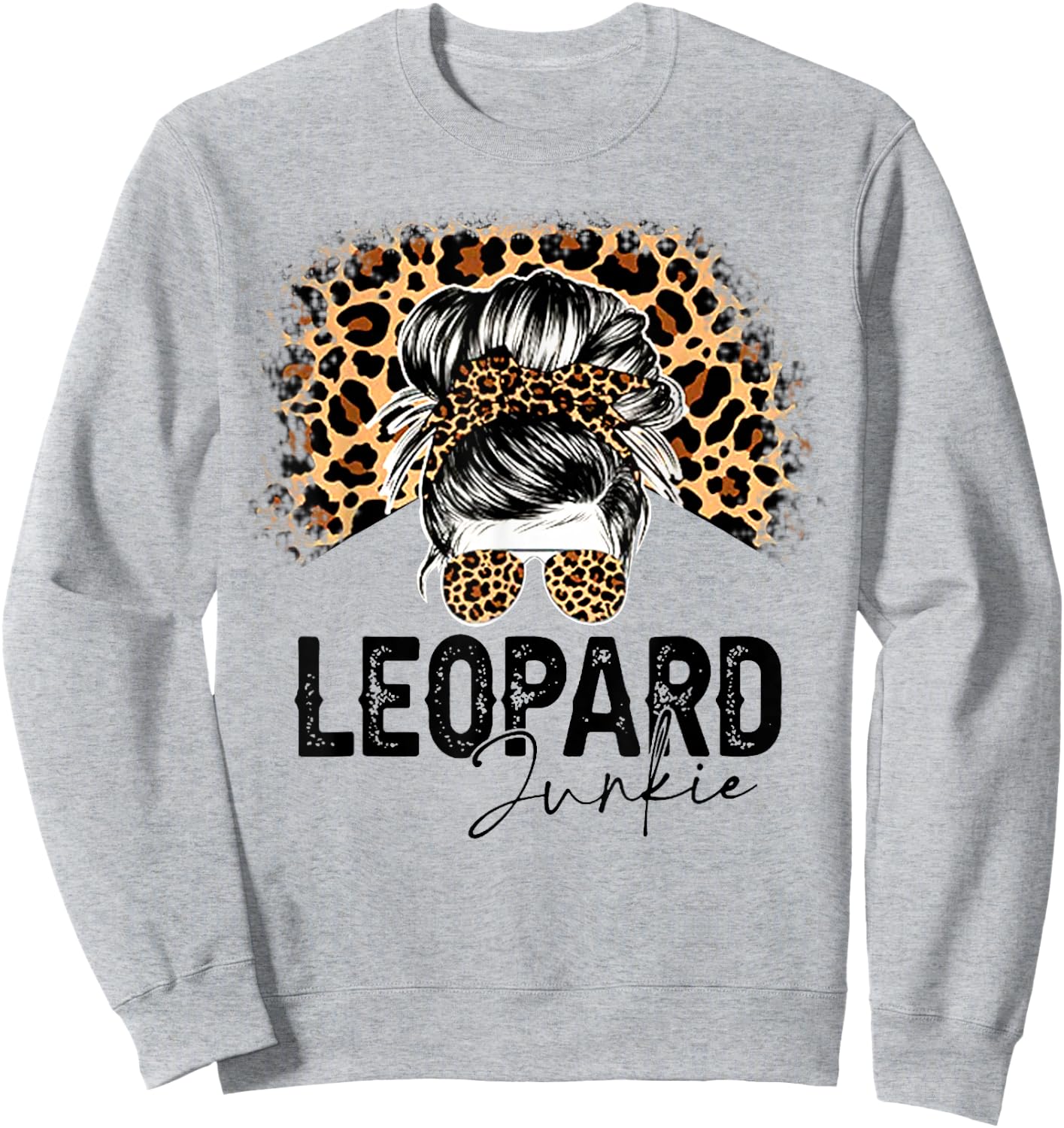 Messy Bun Leopard Junkie Sunglasses Hello Summer Mothers Day Sweatshirt - Sweatshirt | Ash