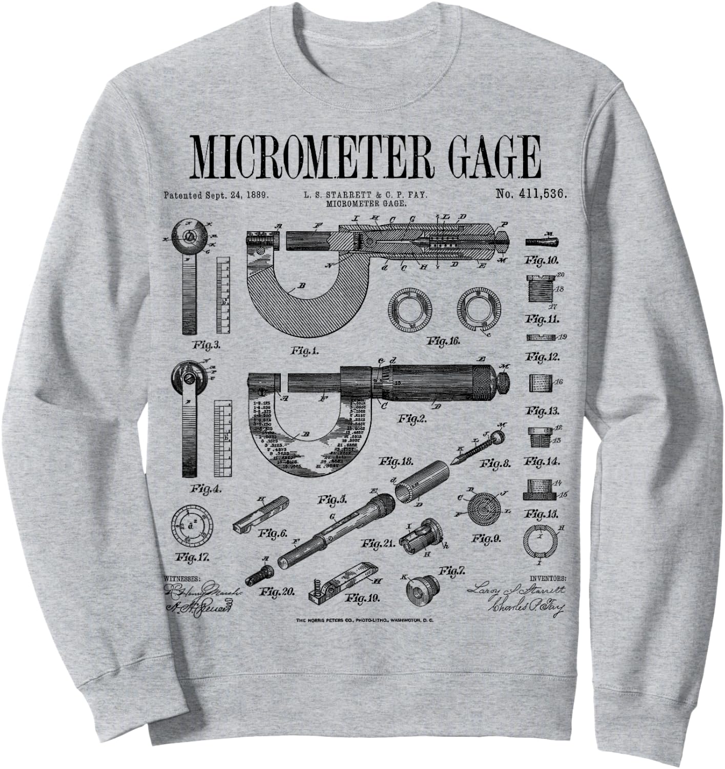 Micrometer Gage Mechanical Engineer Vintage Patent Print Sweatshirt - Sweatshirt | Ash
