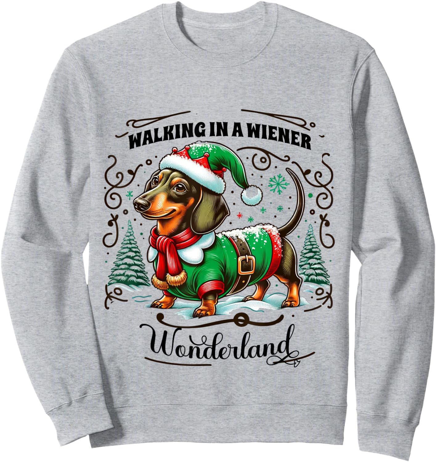 Dachshund Christmas Walking In A Wiener Wonderland Cute Dog Men Women Kids Sweatshirt - Sweatshirt | Ash