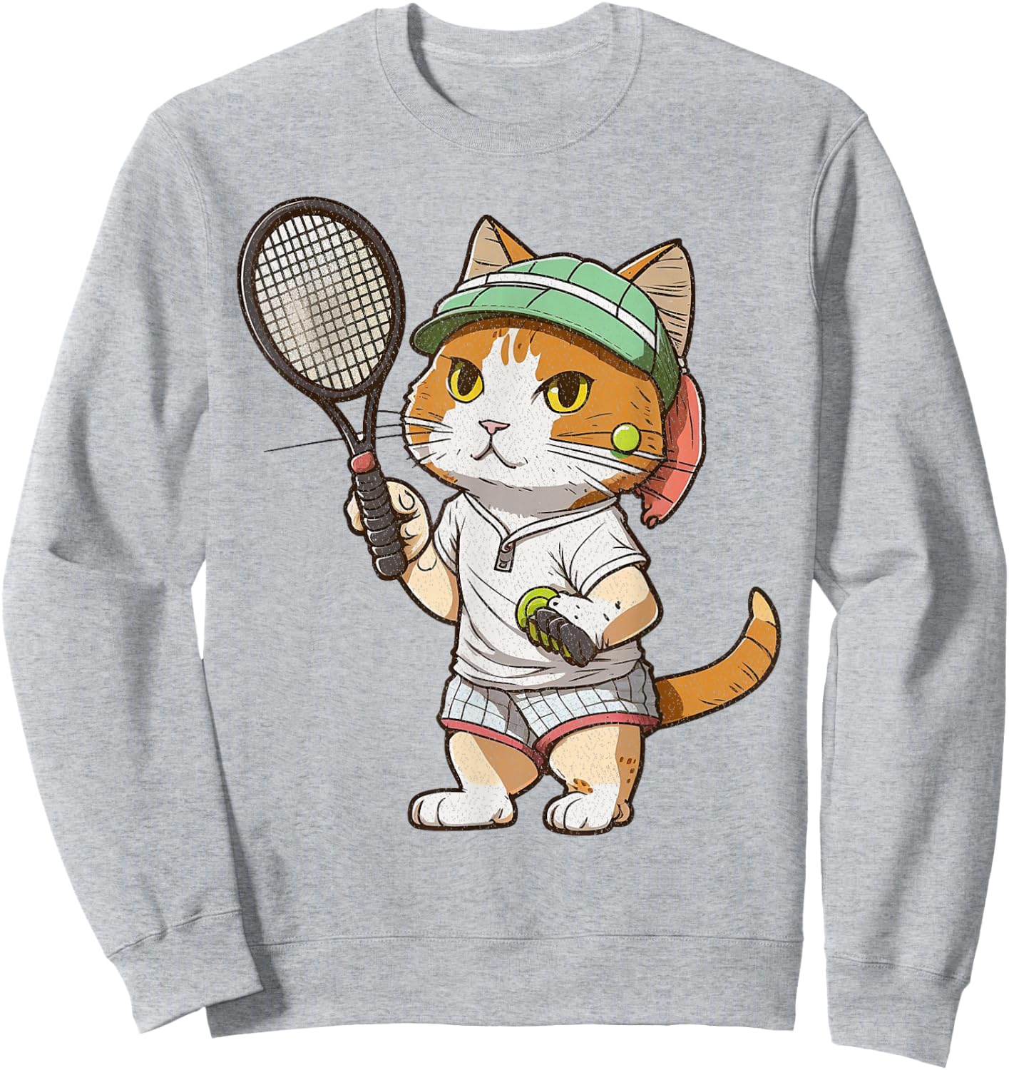 Vintage Cat Playing Tennis, Tennis Racquet, Kitties Lover Sweatshirt - Sweatshirt | Ash