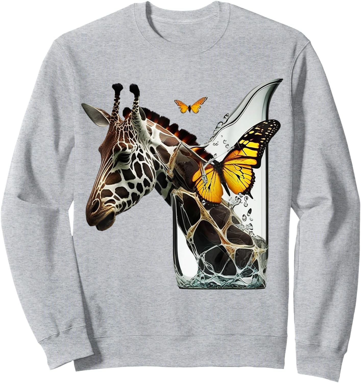 Giraffe Butterfly Art Animal Sweatshirt - Sweatshirt | Ash