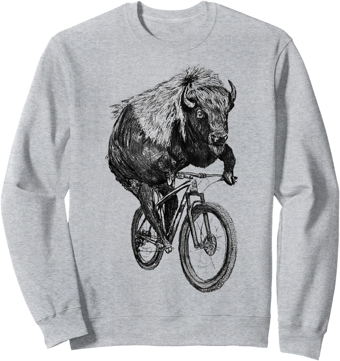 Buffalo Riding A Bicycle Hand Drawn Vintage Bike Buffalo Sweatshirt - Sweatshirt | Ash