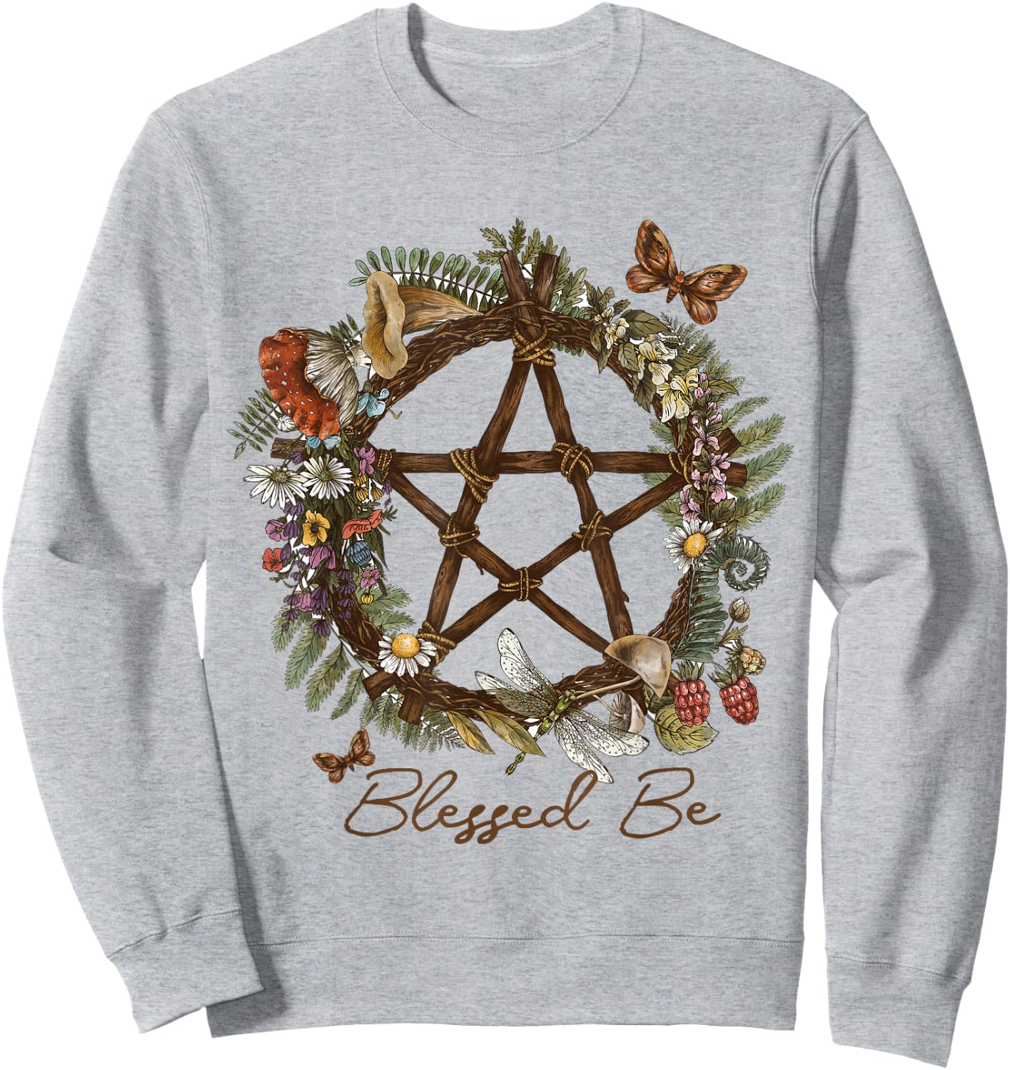 Blessed Be Floral Pentacle Witchcraft Pagan Witchy Design Sweatshirt - Sweatshirt | Ash